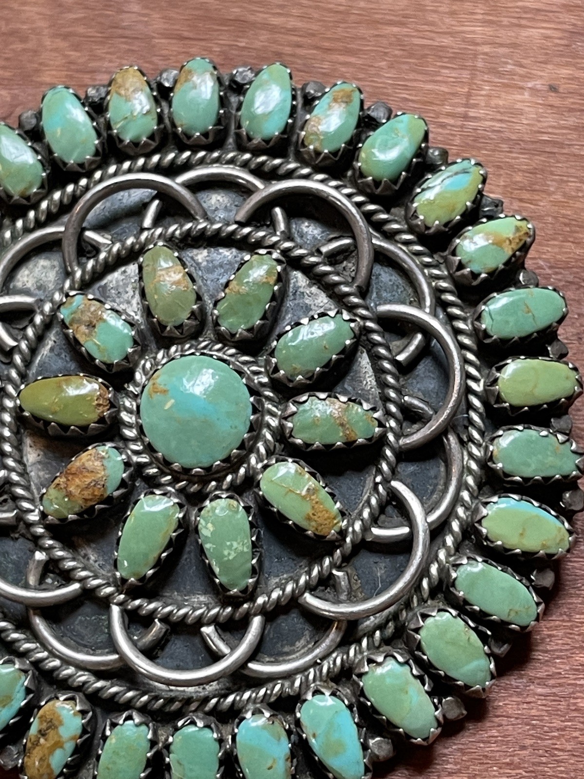 Vintage Navajo Larry Moses Begay LMB Sterling Silver Green Turquoise Pendant Pin