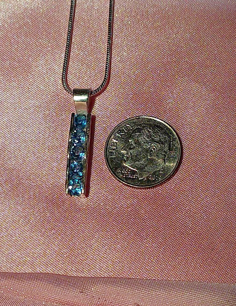 5 STONE LONDON BLUE TOPAZ 4mm PENDANT- .925 STERLING SILVER 1.50ctw
