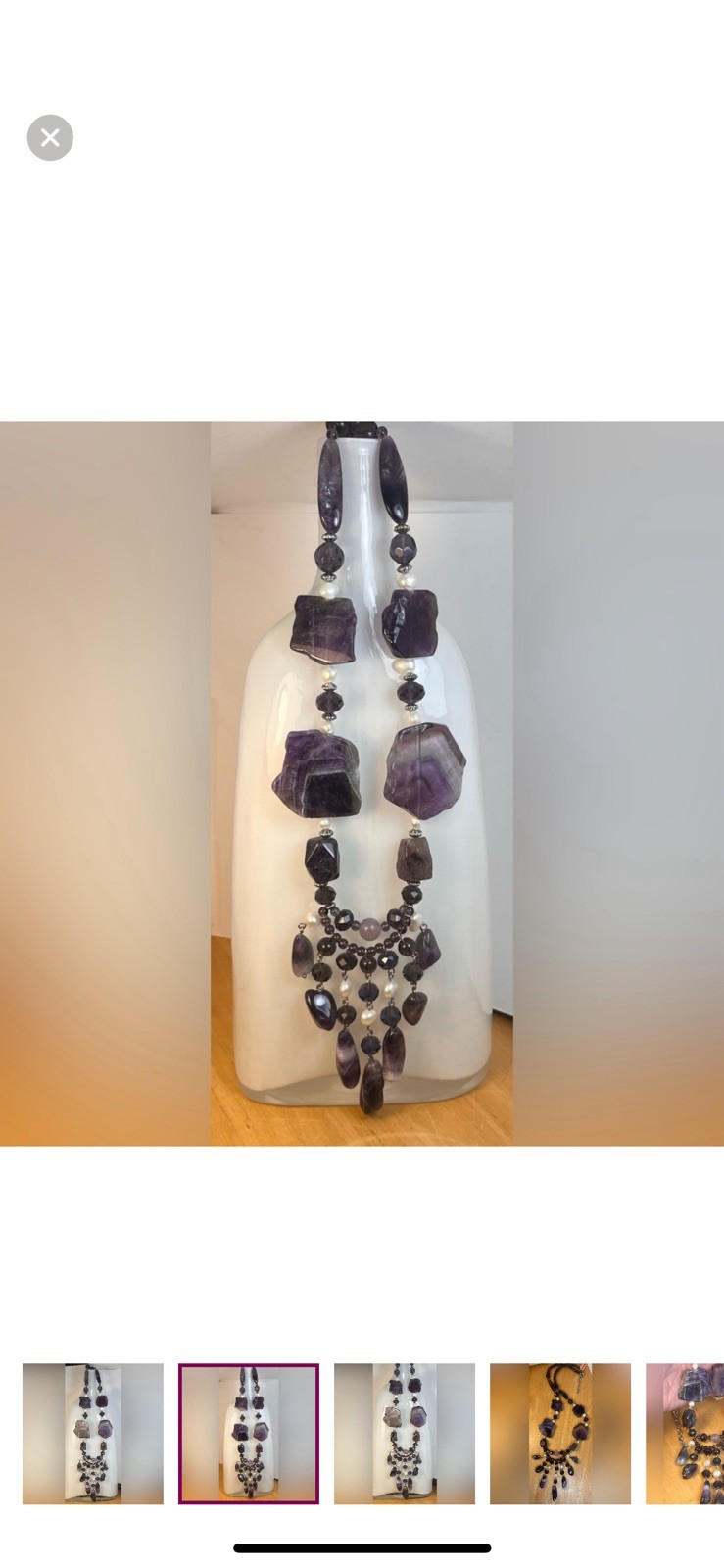 Huge Natural Amethyst And White Cultured Pearl Silver Toned Necklace