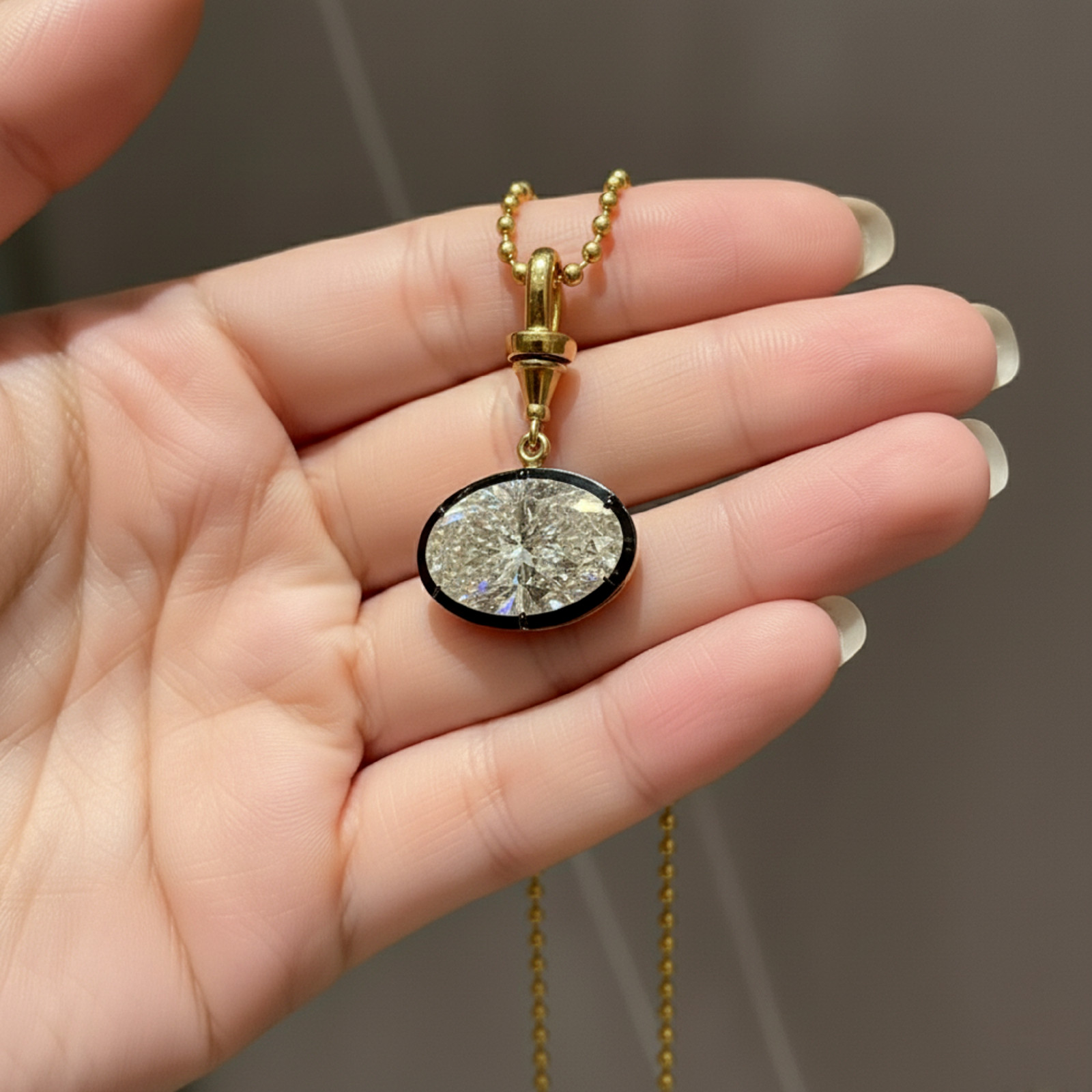 Oval Simulated Pendant Charm 3ct East West Black Bezel Gold Setting Pendant Her