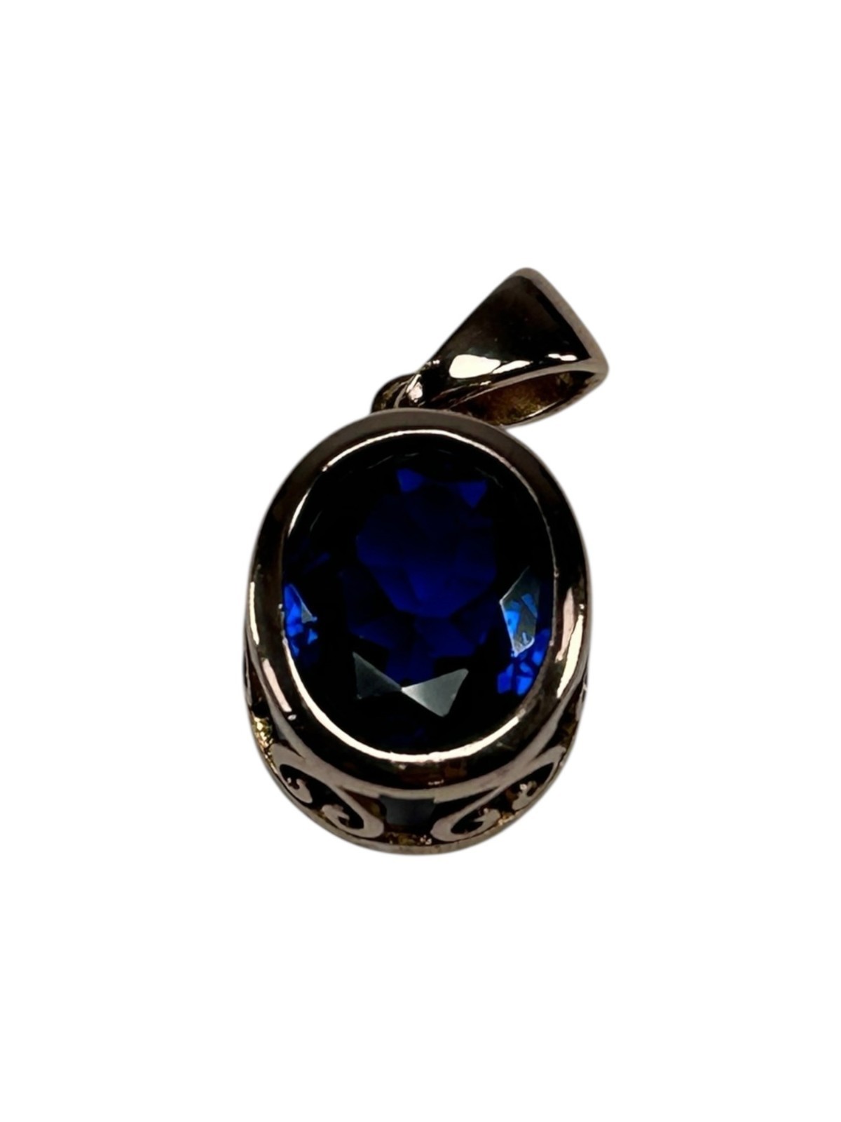 J&T 925 Sterling Silver Pendant Blue Glass Stone RoseGold Vermeil Heart Filigree