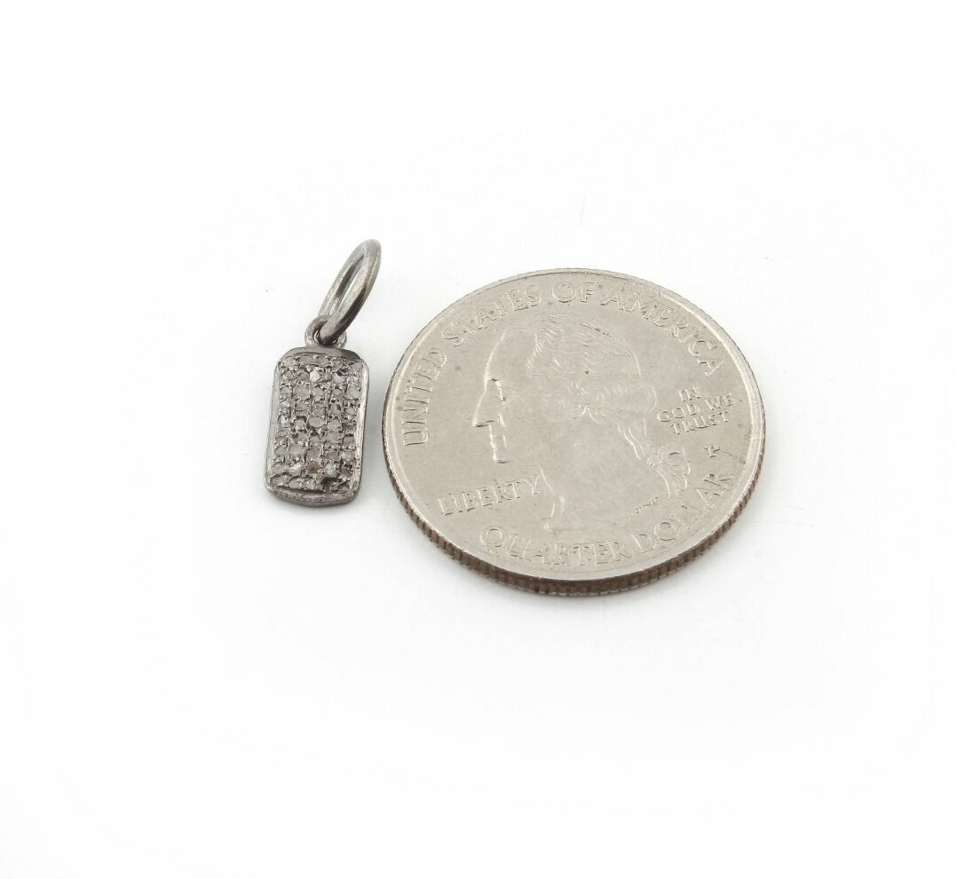 Pave Diamond Rectangle Charm Pendant 925 Sterling Silver Minimal Jewelry Finding
