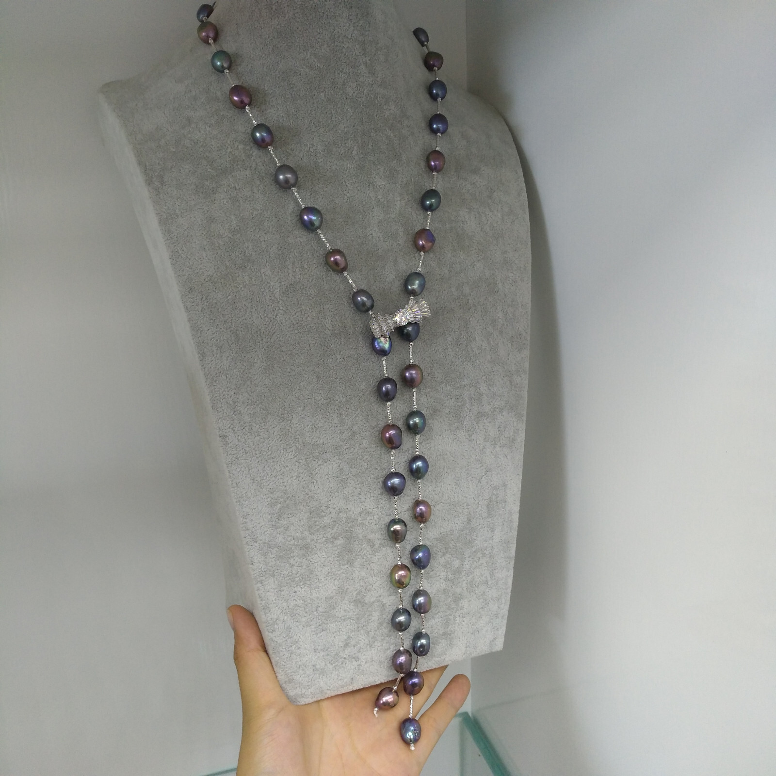 30″ Design Pretty 7-9mm Natural South Sea Peacock Black Pearl Necklace 14KGP