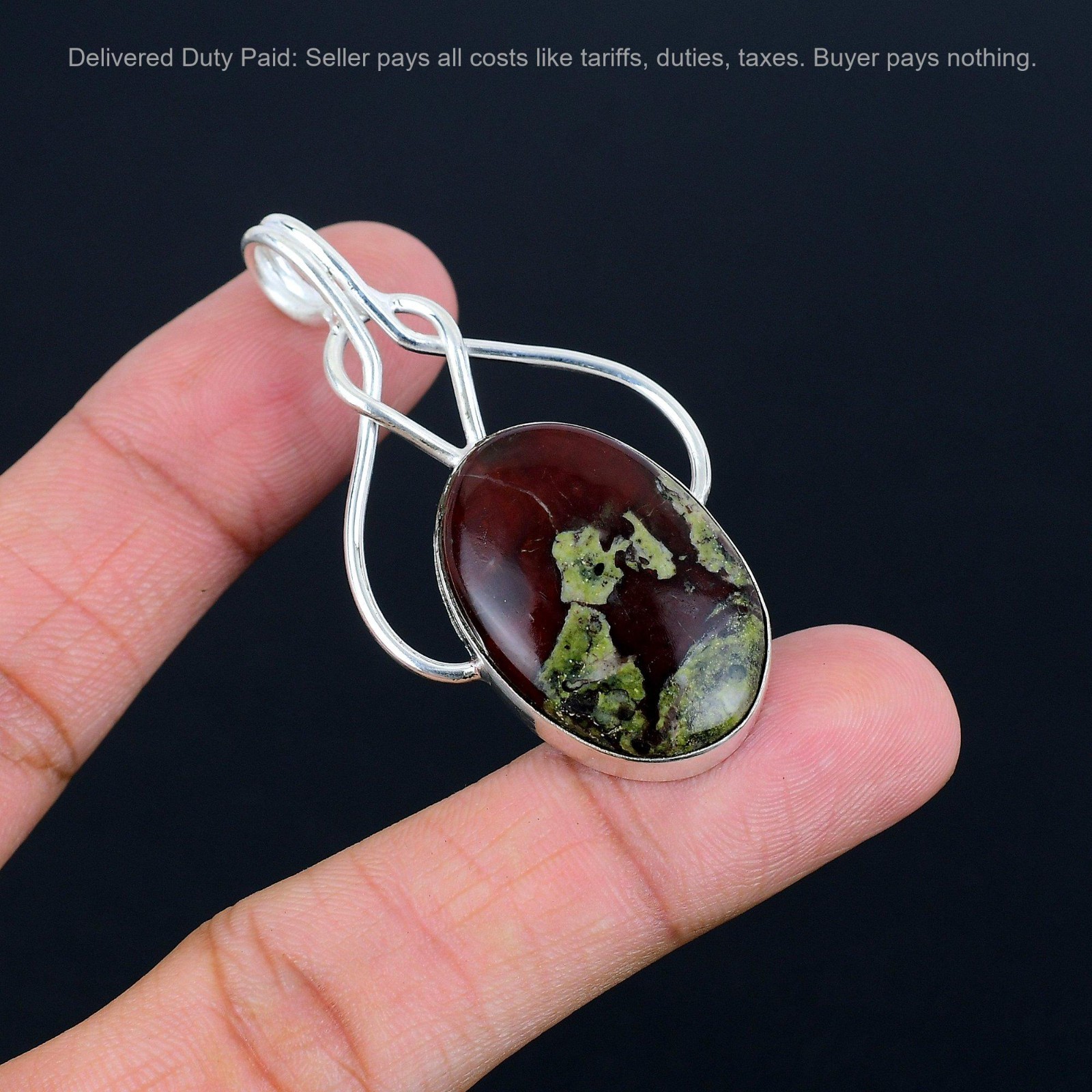 Oval Dragon Bloodstone Gemstone Anniversary Wedding Pendant Jewelry 925 Silver