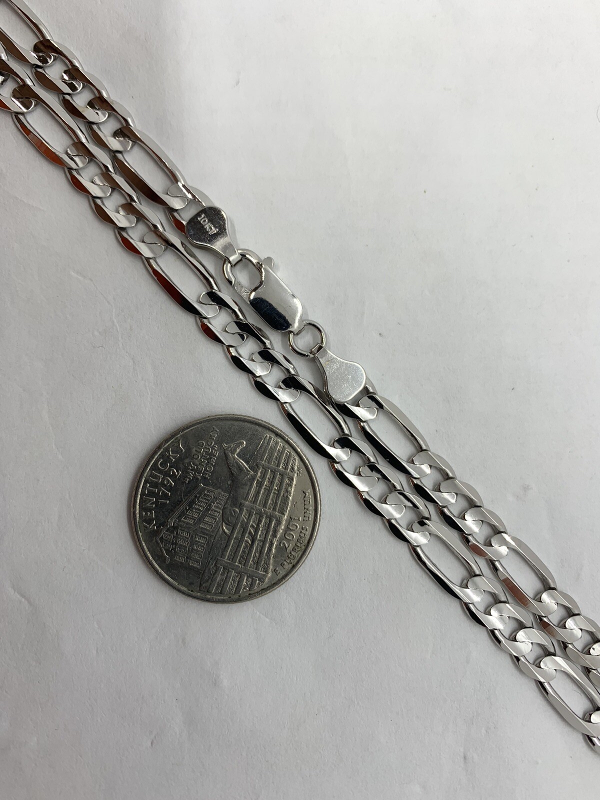 10K Solid White Gold Figaro Link Chain/Necklace Men’s/Women’s 2.2m-6mm 16″-30″