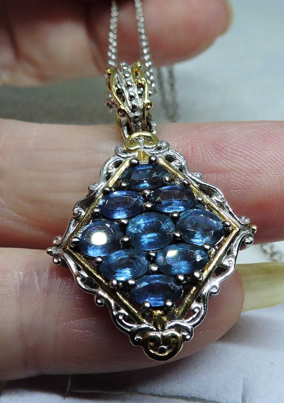 Sapphire Cluster Necklace by Heng Ngai 925 Sterling 2.25 ct 20′ Chain