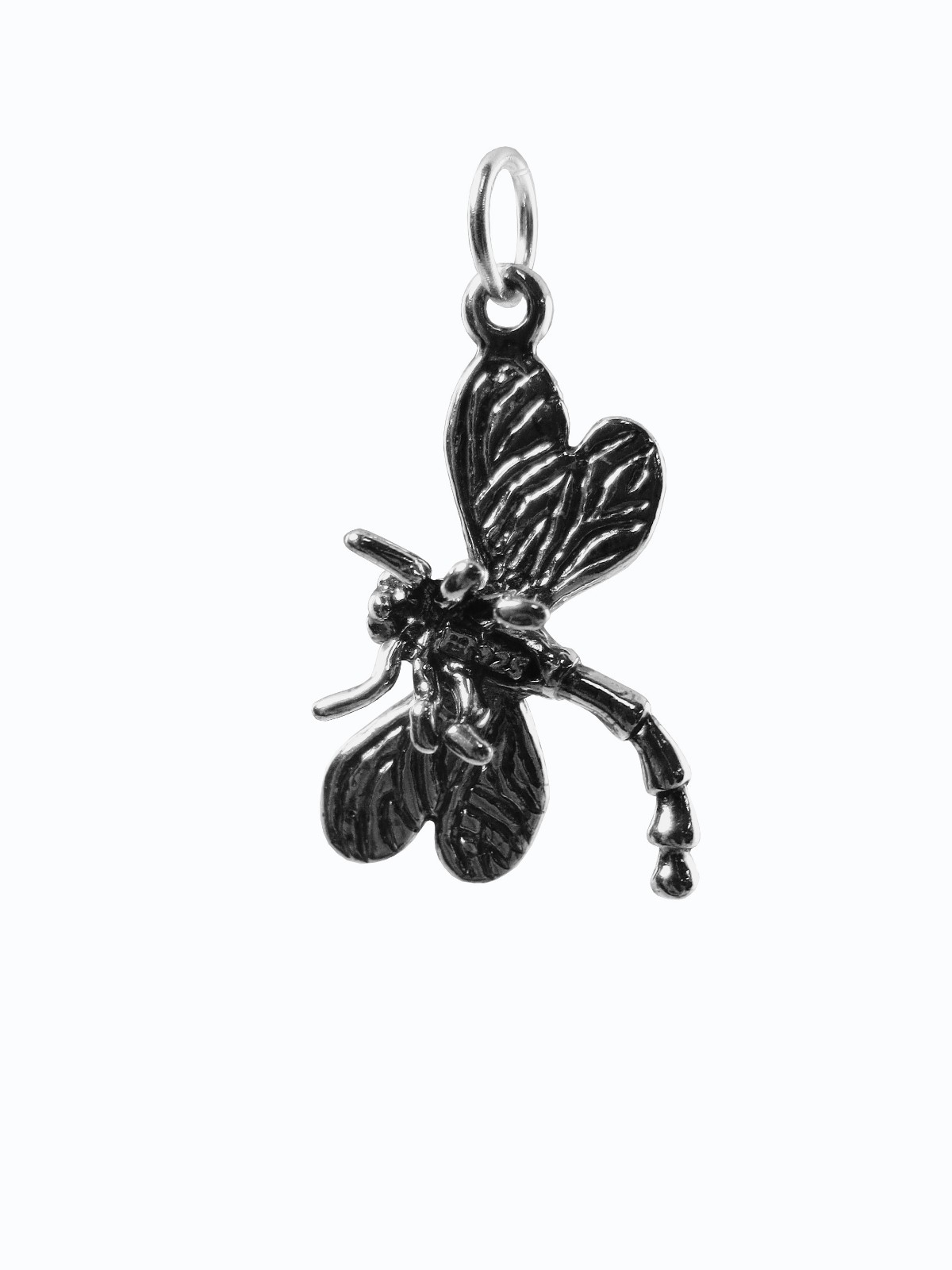 Dragonfly Charm Pendant 3D Pure .925 Oxidised Sterling Silver 1 inch by 1/2 inch