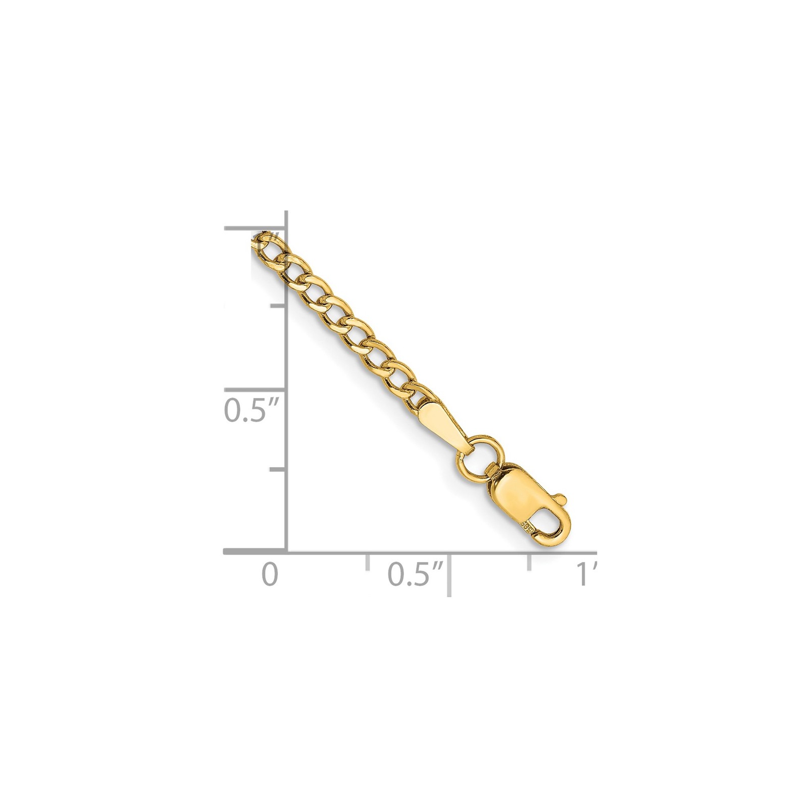 10K Yellow Gold 2.5-7mm Curb Chain Necklace 7-26 Inch Mens Womens