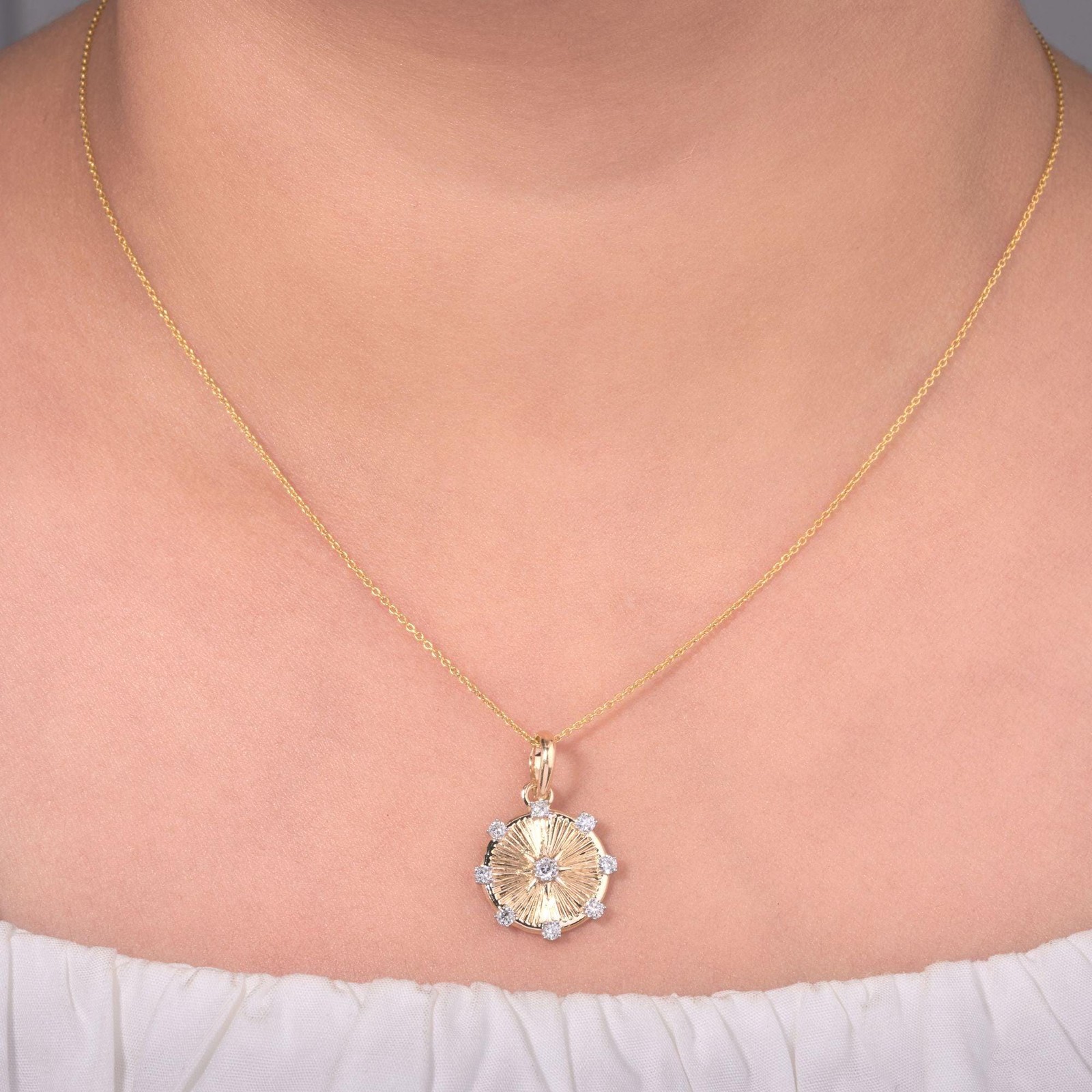 0.34 ct Natural Diamond Karma Circle Medallion Pendant 14K Gold Infinity