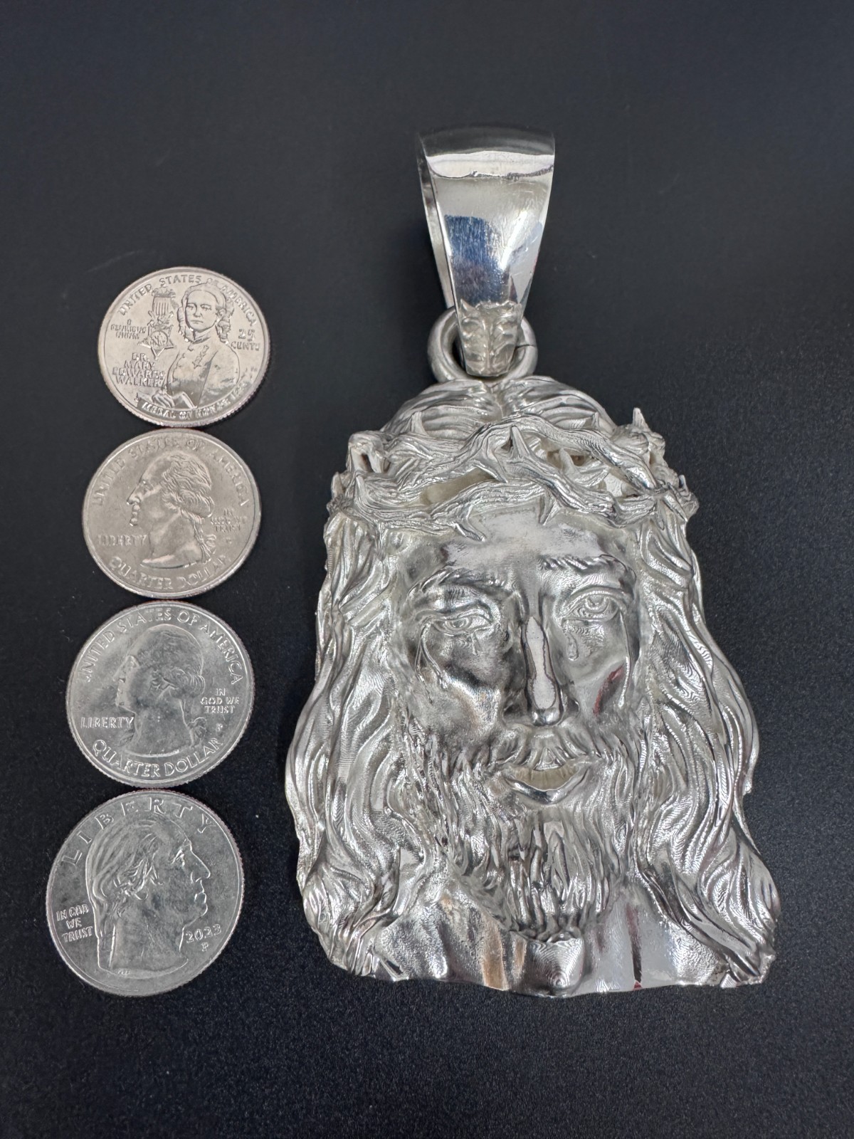 Jesus Head Pendent 4.25″ Extra Large Solid Sterling Silver 925 Heavy! 145 grams