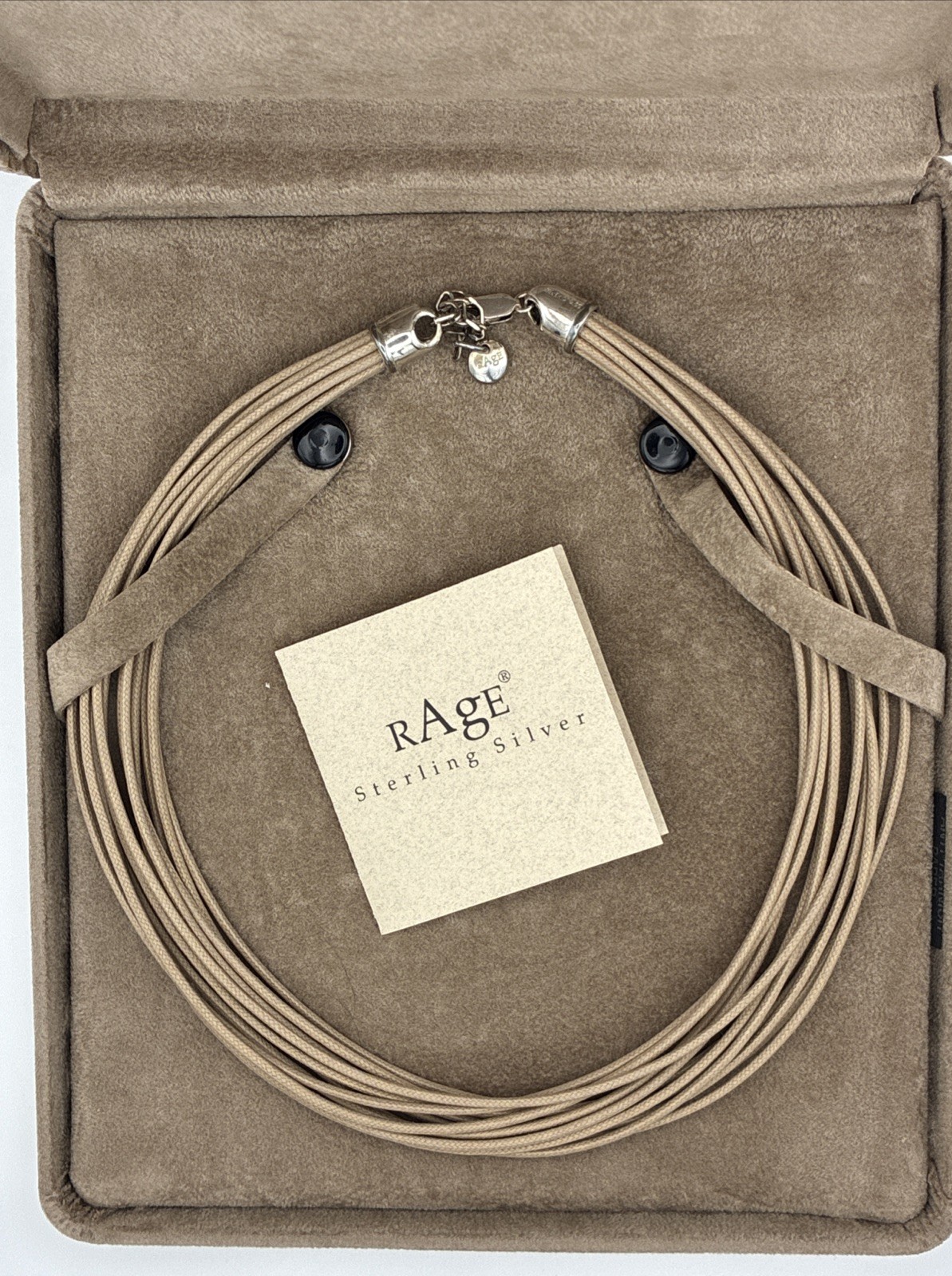 2005 RAGE Branded Tan Multi Cord Necklace/Choker w/ 925 Sterling Silver Ends 16”