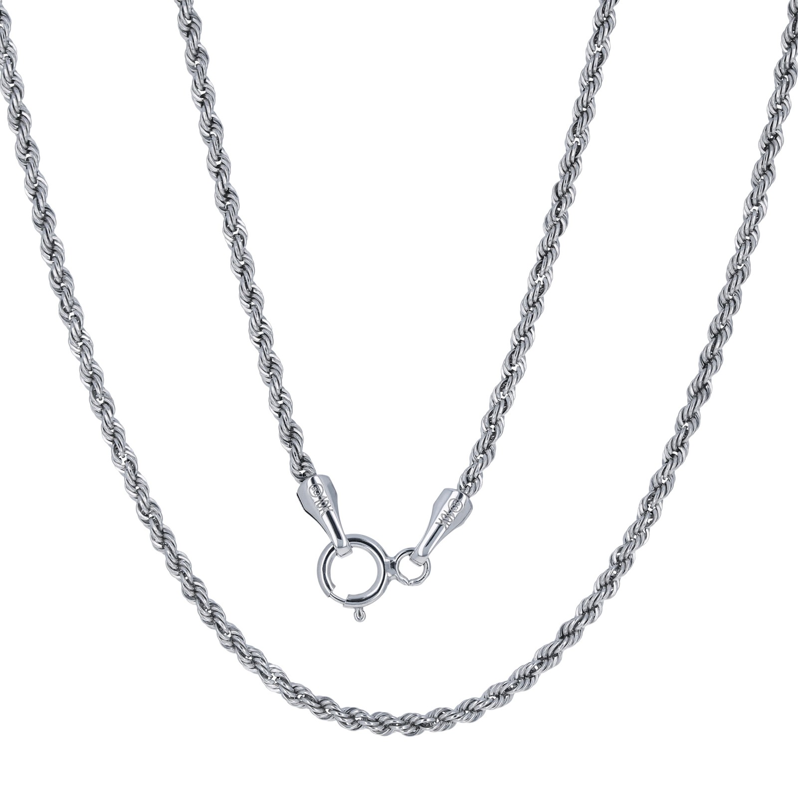 10K White Gold 1.5mm Diamond Cut Rope Chain Link Necklace Mens Womens 22″