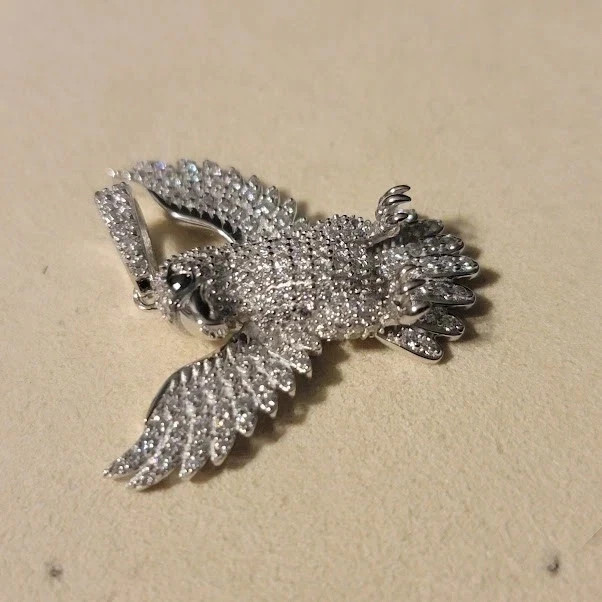 Men’s 2.30Ct Round Cut Real Moissanite Eagle Charm Pendant 14K White Gold Plated