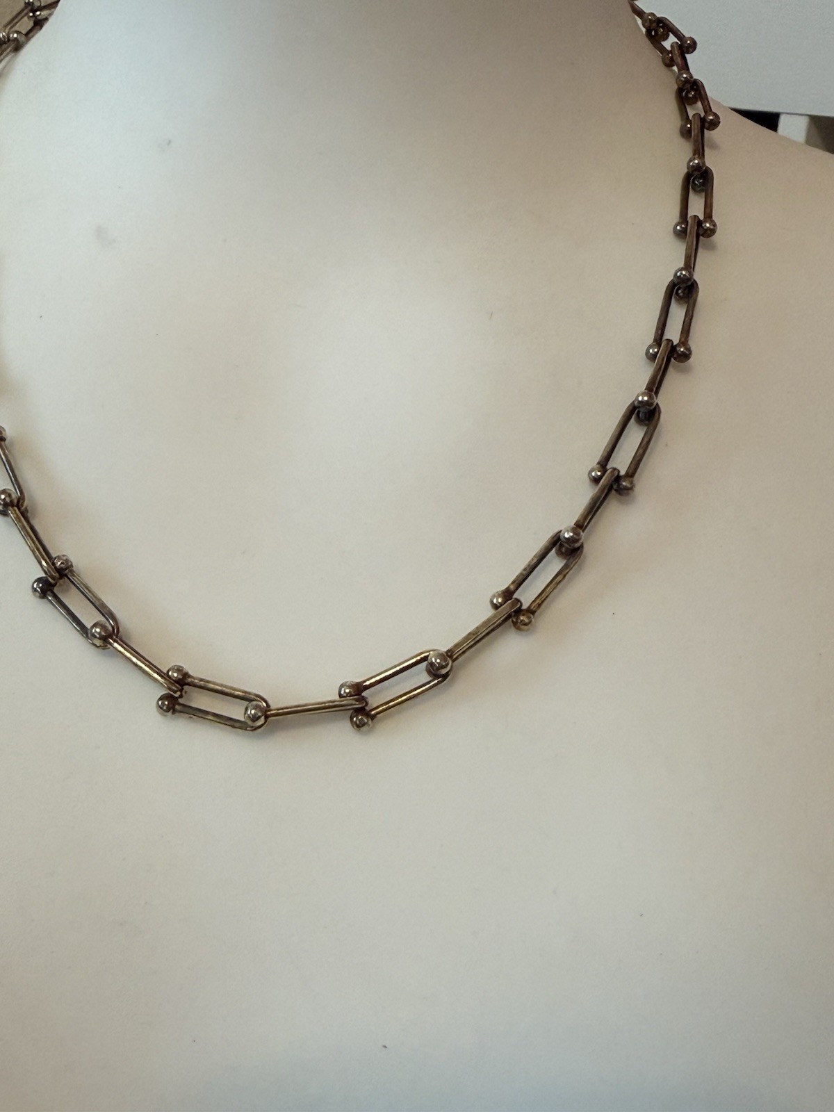 Gold Vermeil Sterling Silver Bar & Bead Link Chain Necklace