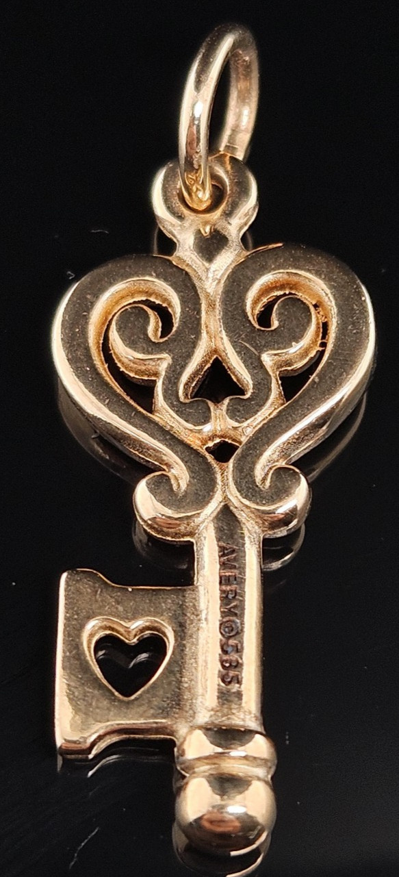14K Gold JAMES AVERY KEY TO MY HEART Charm Pendant Love 585 Uncut Ring