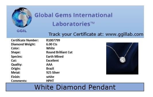RARE 6.00 Ct White Diamond Solitaire Pendant Necklace-Free Diamond Studs !