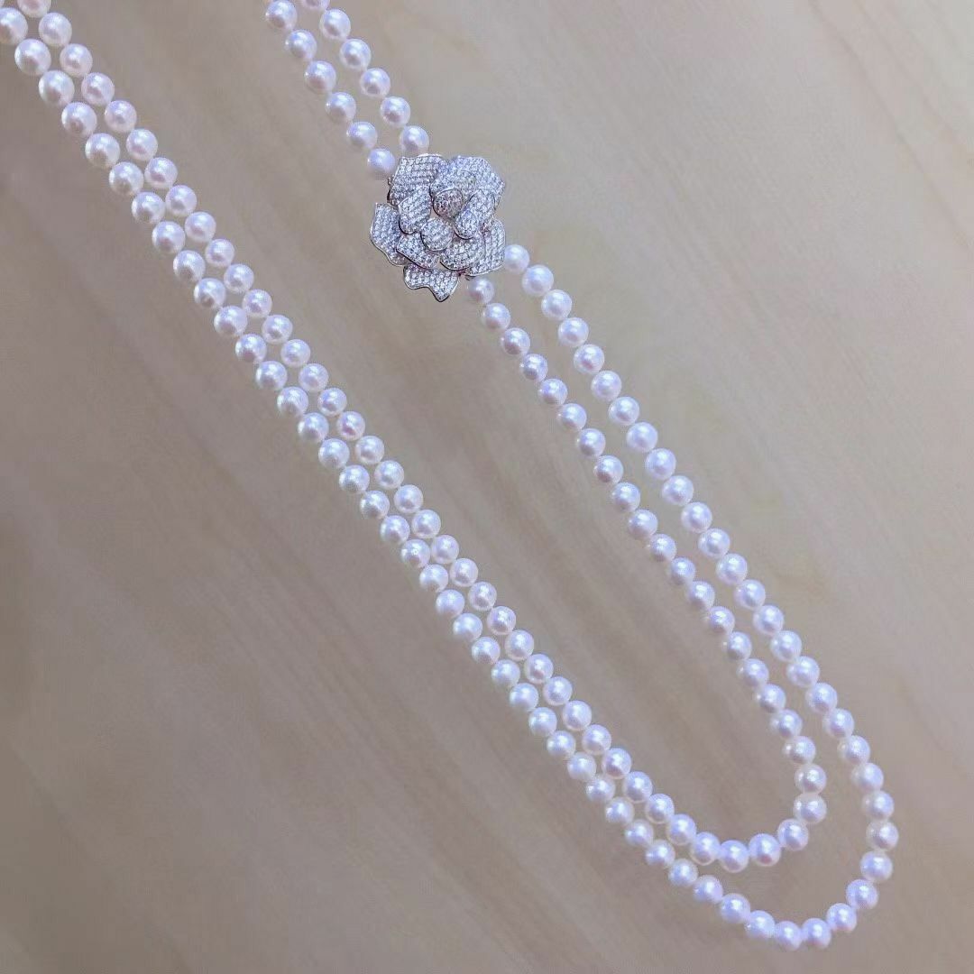 two strands 8-9mm south sea round white pearl necklace 28″30″