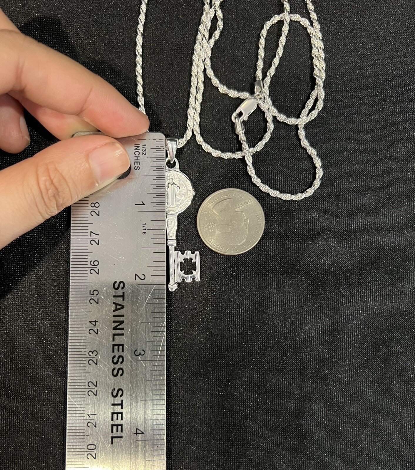 925 Sterling Silver Mens St Benedict Key San Benito Llave & Rope Chain 20 24 30
