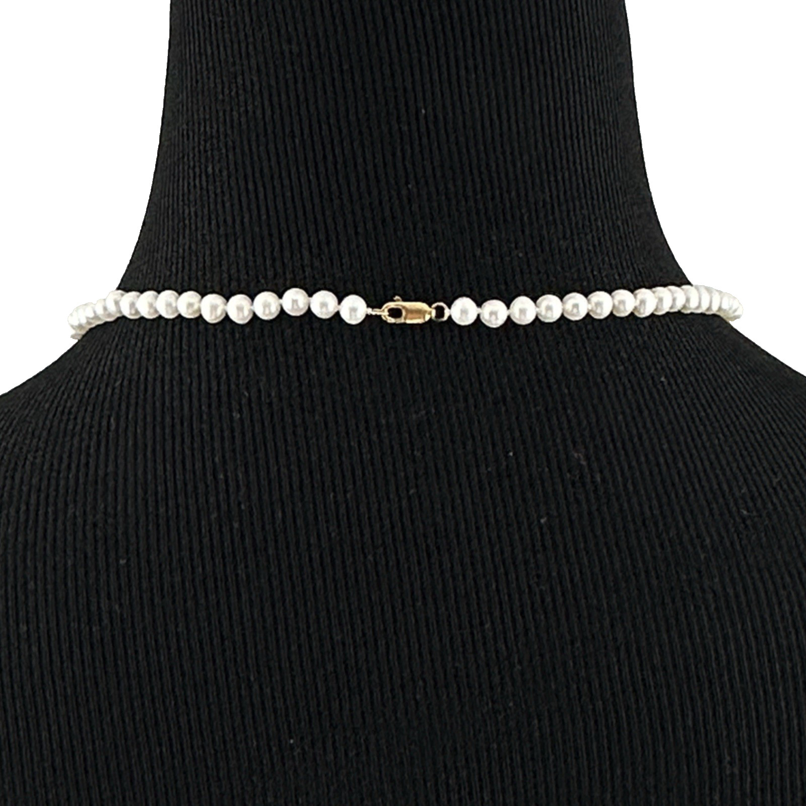 CULTURED PEARL necklace 23.5″ – 14K gold clasp – 5mm white knotted single strand