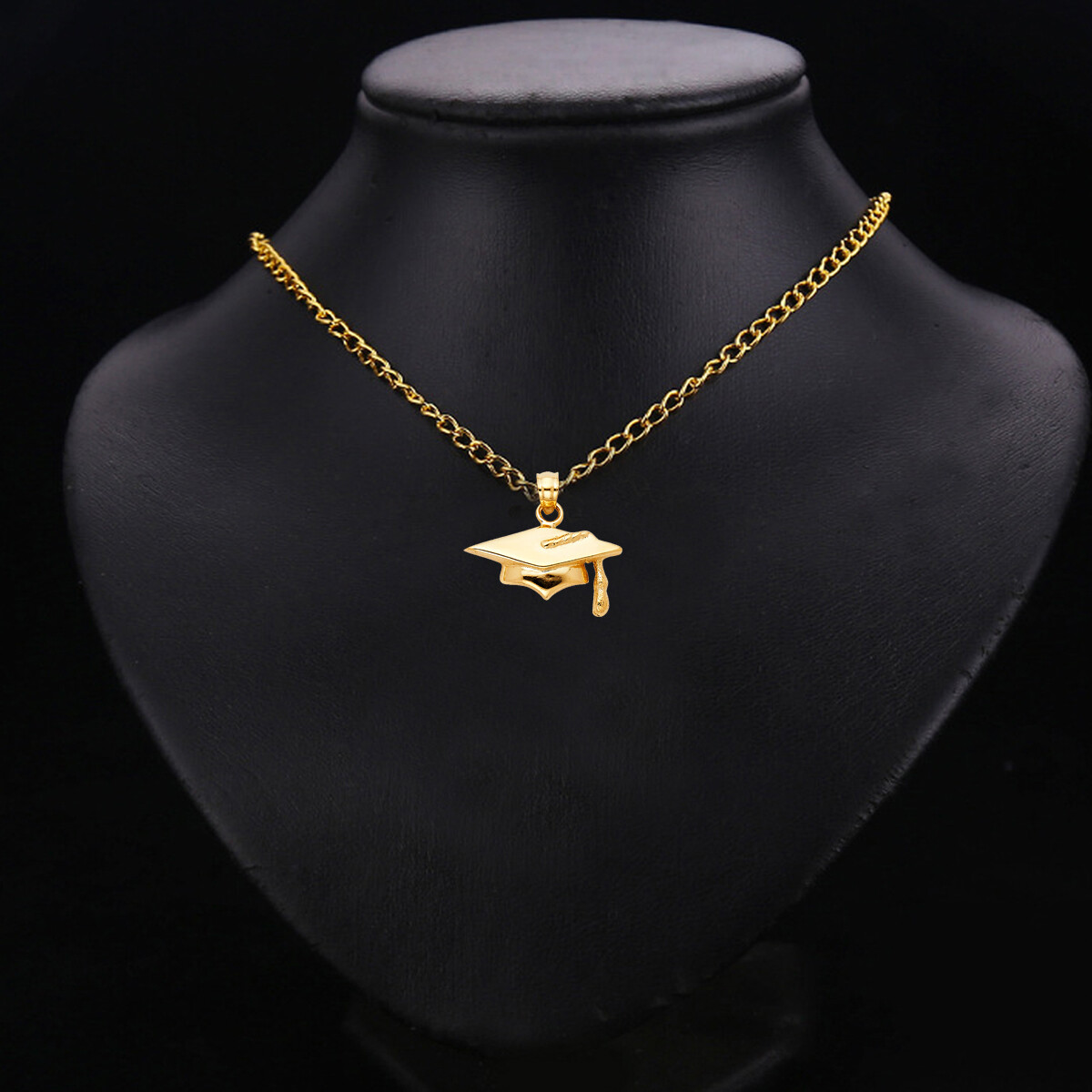GOLD – 14K Yellow Gold Graduation Hat Charm Pendant For Necklace or Chain