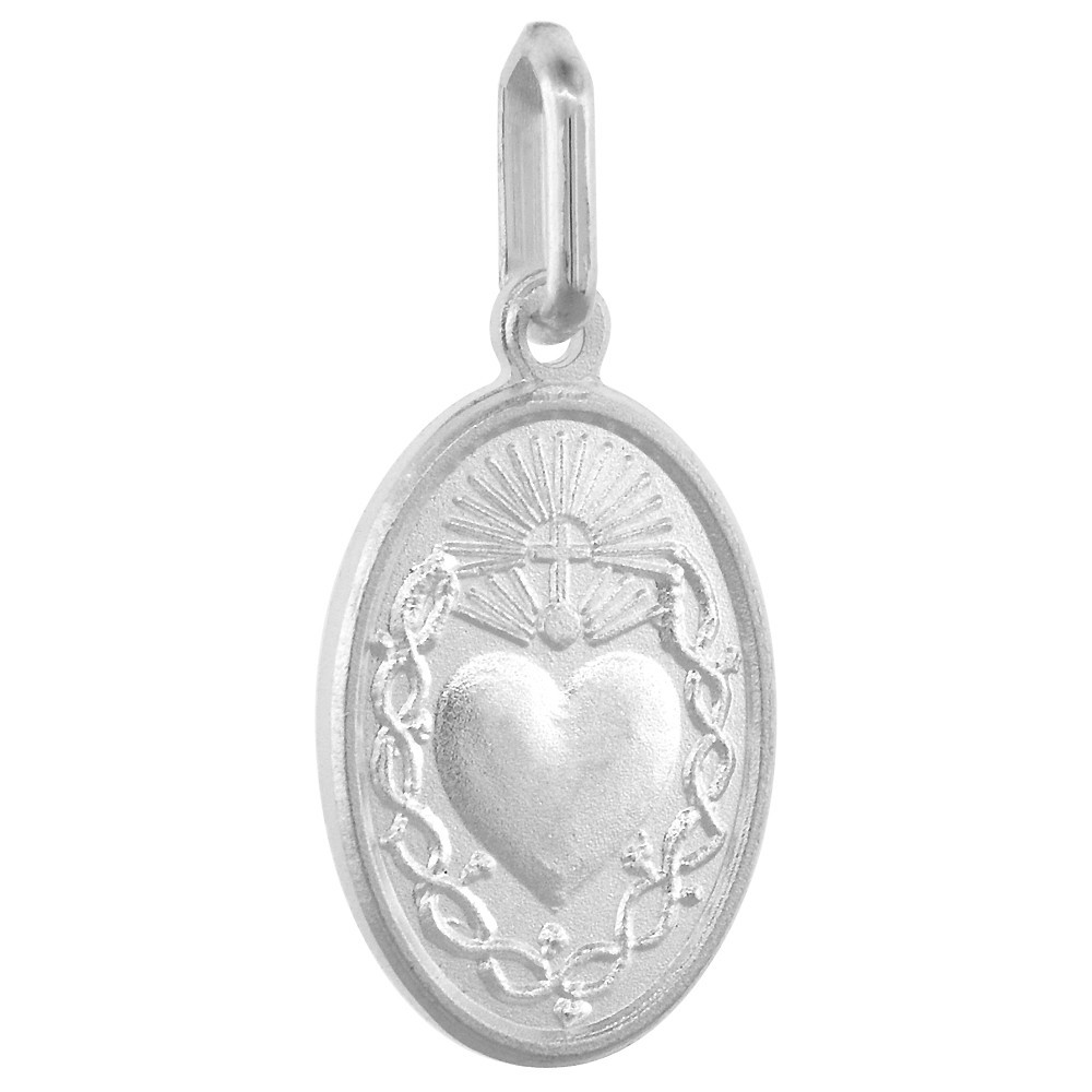 925 Sterling Silver Oval Sacred Heart of Jesus Pendant 5/8 (16mm) Inch Tall