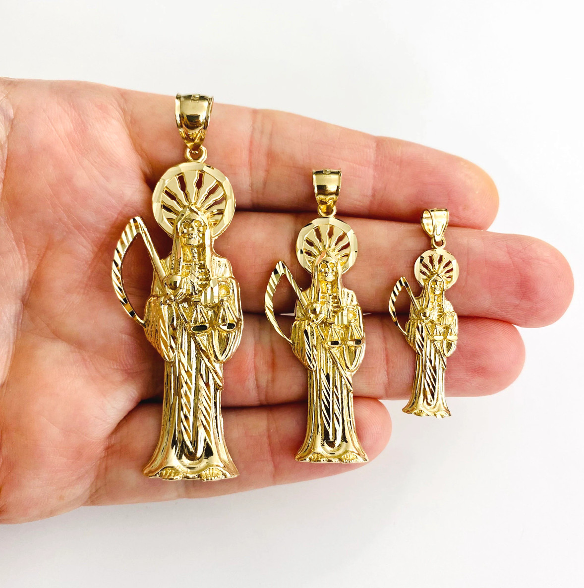 14K Solid Gold Santa Muerte, Grim Reaper Pendant, 14K Gold Santa Muerte- PT01156