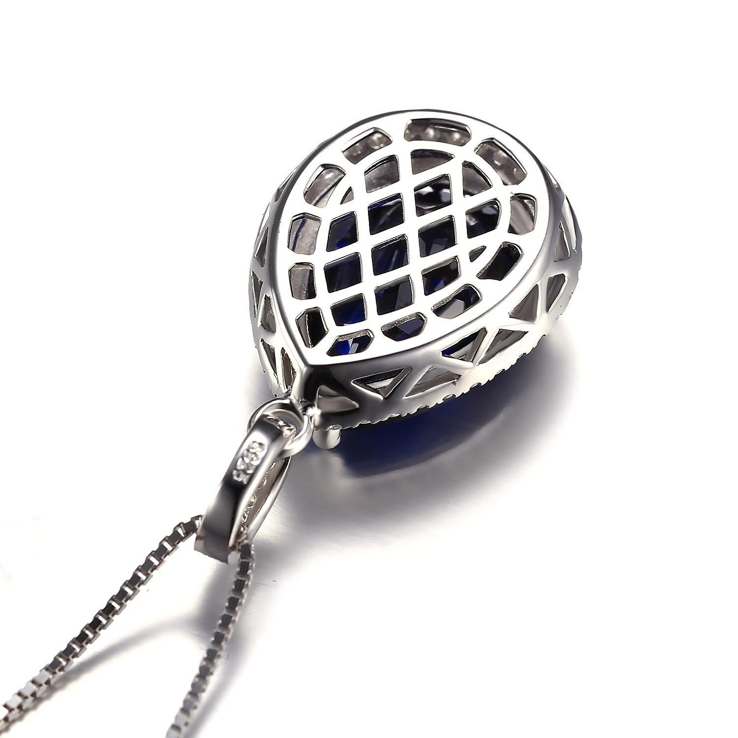 Huge Pear Cut 10.9ct Blue Sapphire Halo Pendant Necklace 14k White Gold