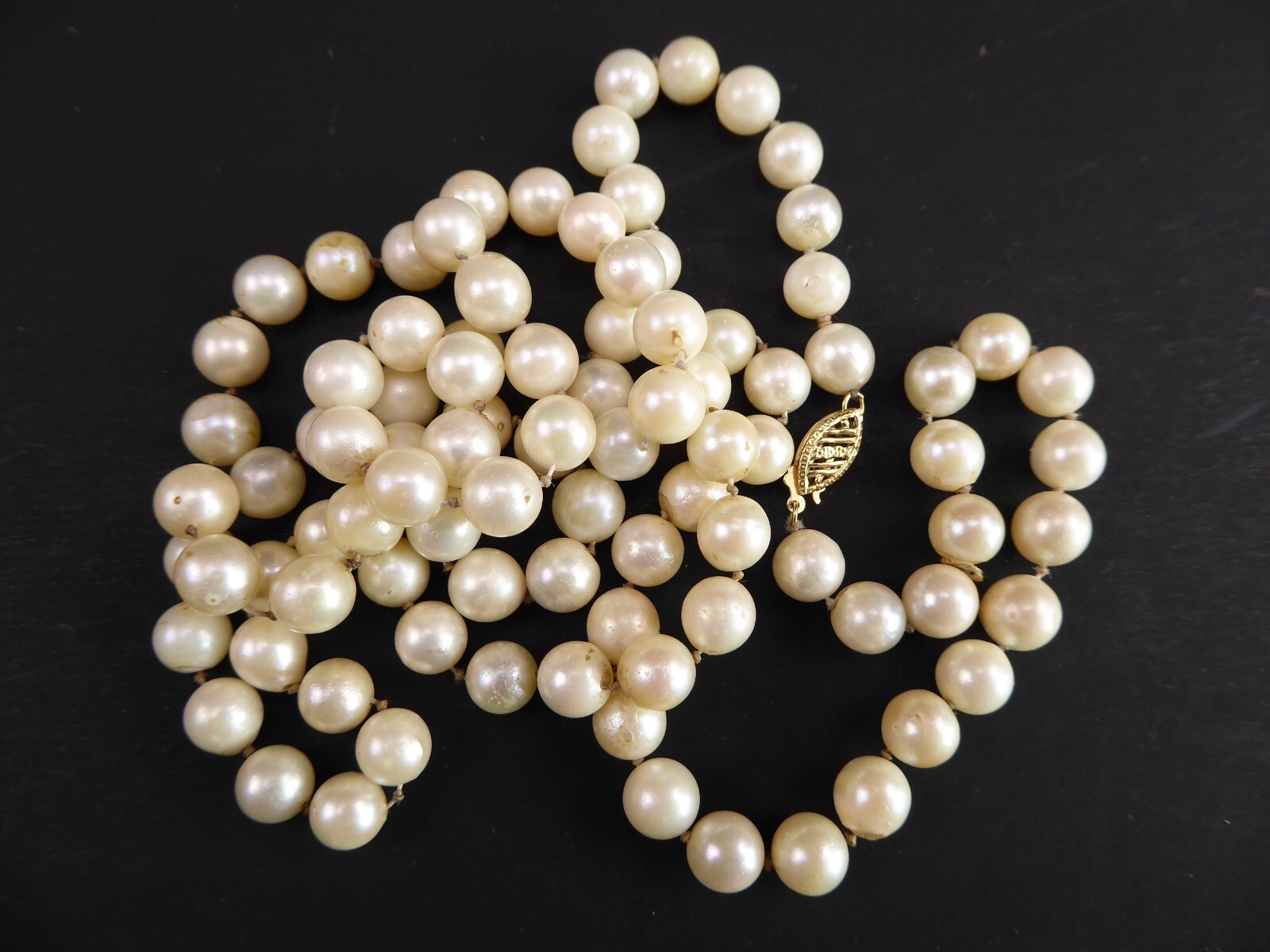 VTG 14K Gold 5-5.5mm Akoya Cultured Pearl Hand Knotted Long Necklace 31 inch