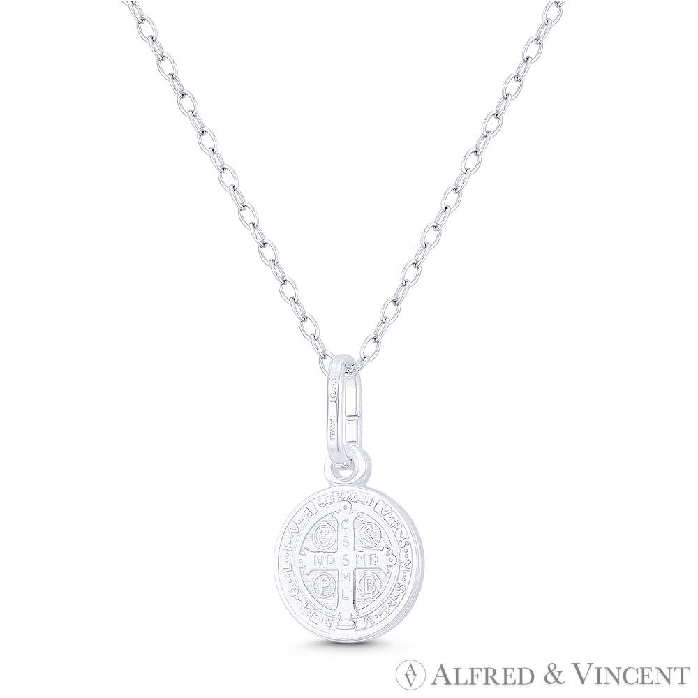 St. Benedict of Nursia & Cross 925 Sterling Silver Reversible 10mm Medal Pendant