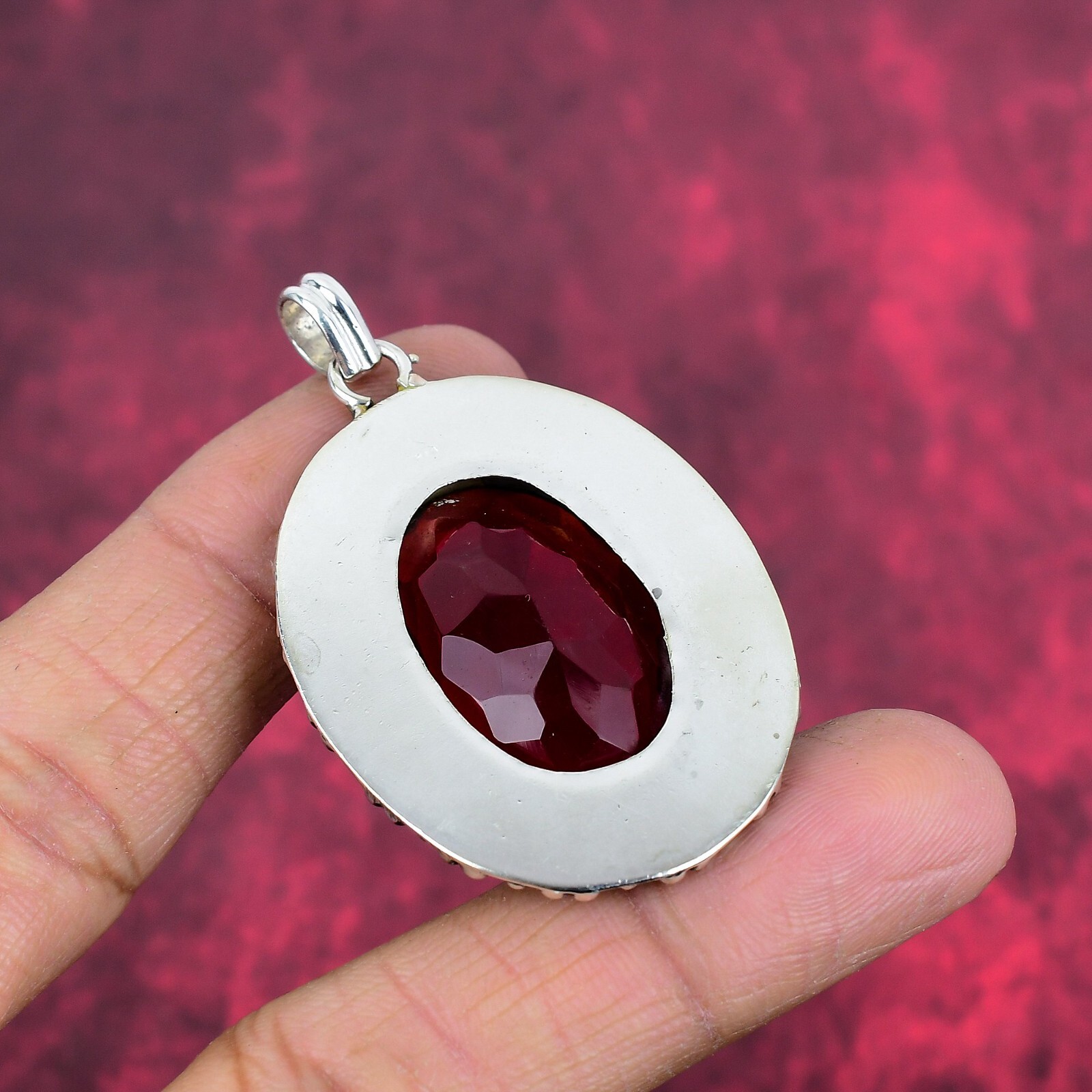 Red Garnet Gemstone Handmade 925 Sterling Silver Pendant Jewelry