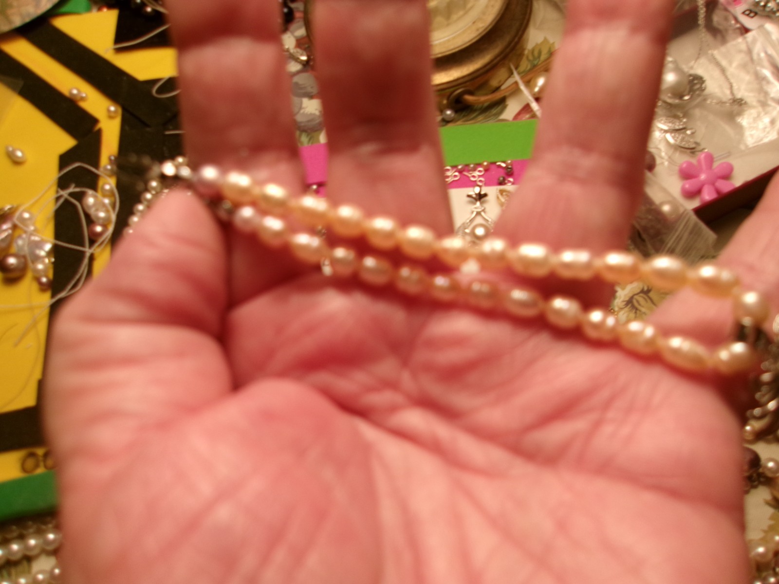 PEARL BRACELET WITH REAL PEARLS I MADE THIS ONE LARGE WRIST