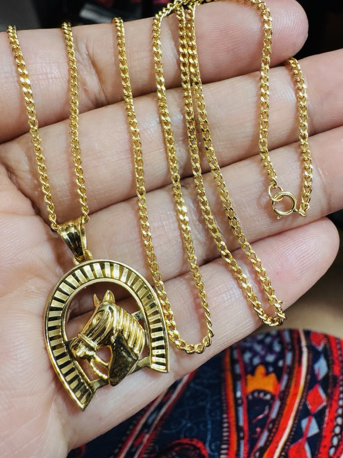 Rare 18K 750 Fine Genuine Gold Horseshoe Set Necklace 24”/23.5” Long 9.83g 2.2mm
