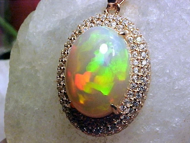 4.5ctw Opal and White Sapphire RGP Sterling Silver Pendant Necklace