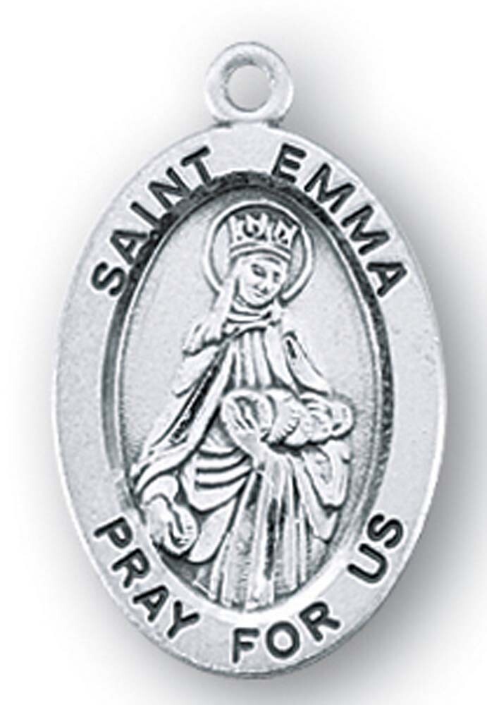 Ladies Sterling Silver Saint Emma Pendant Medal Necklace Made in USA
