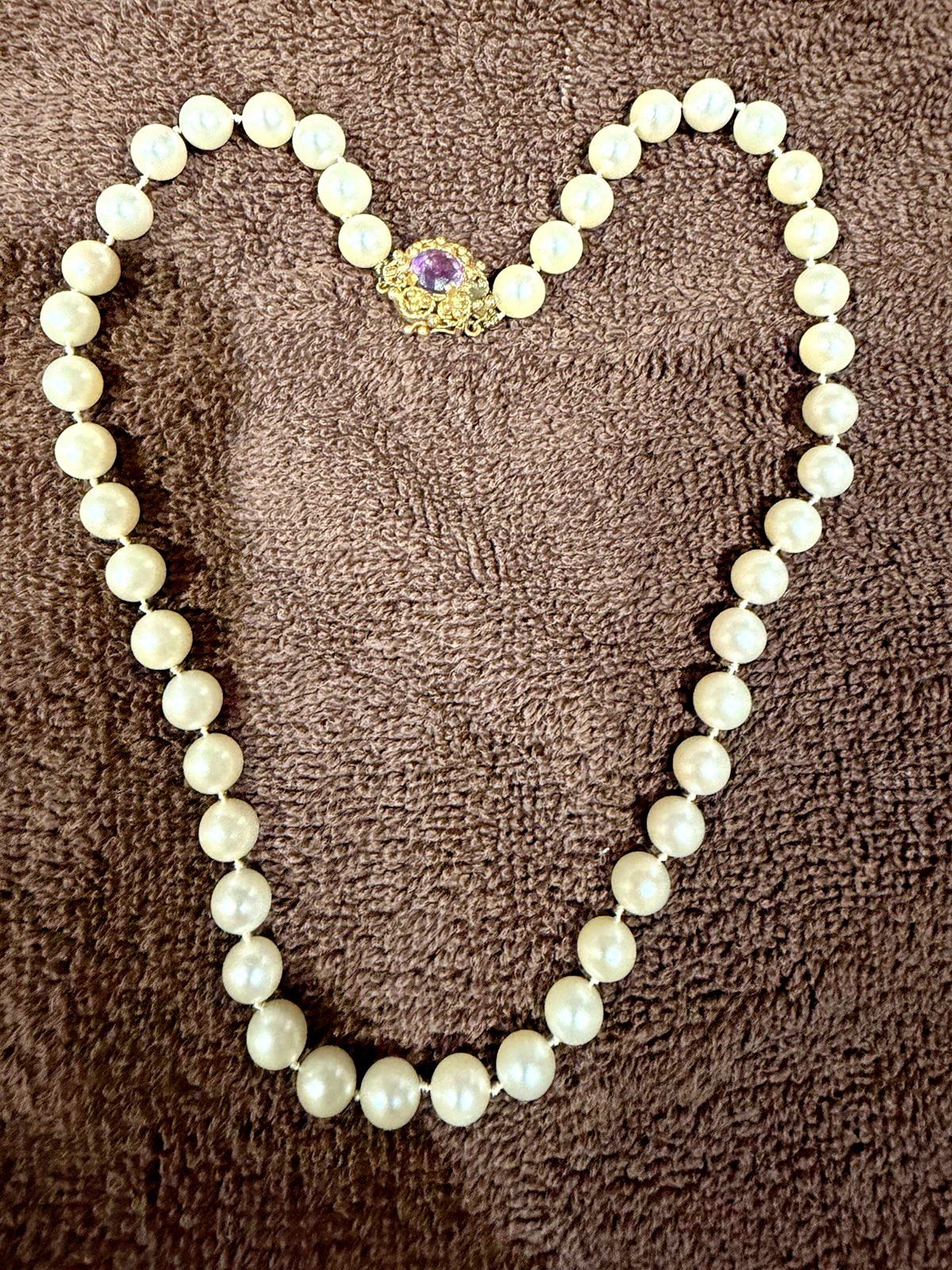 Saltwater Pearls Strand With 14 Karat Gold Amethyst Clasp Vintage Jewelry Nice