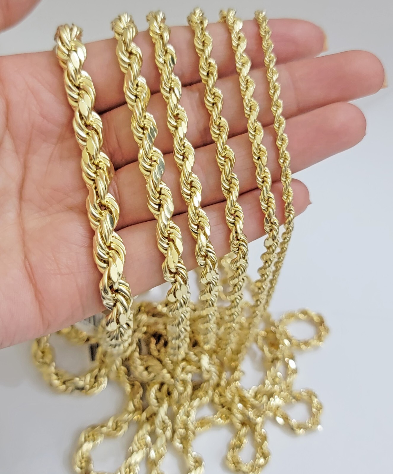 Real 10k Gold Rope Chain Necklace 18-30 Inch 3mm to 10mm Diamond Cut 10KT Yellow