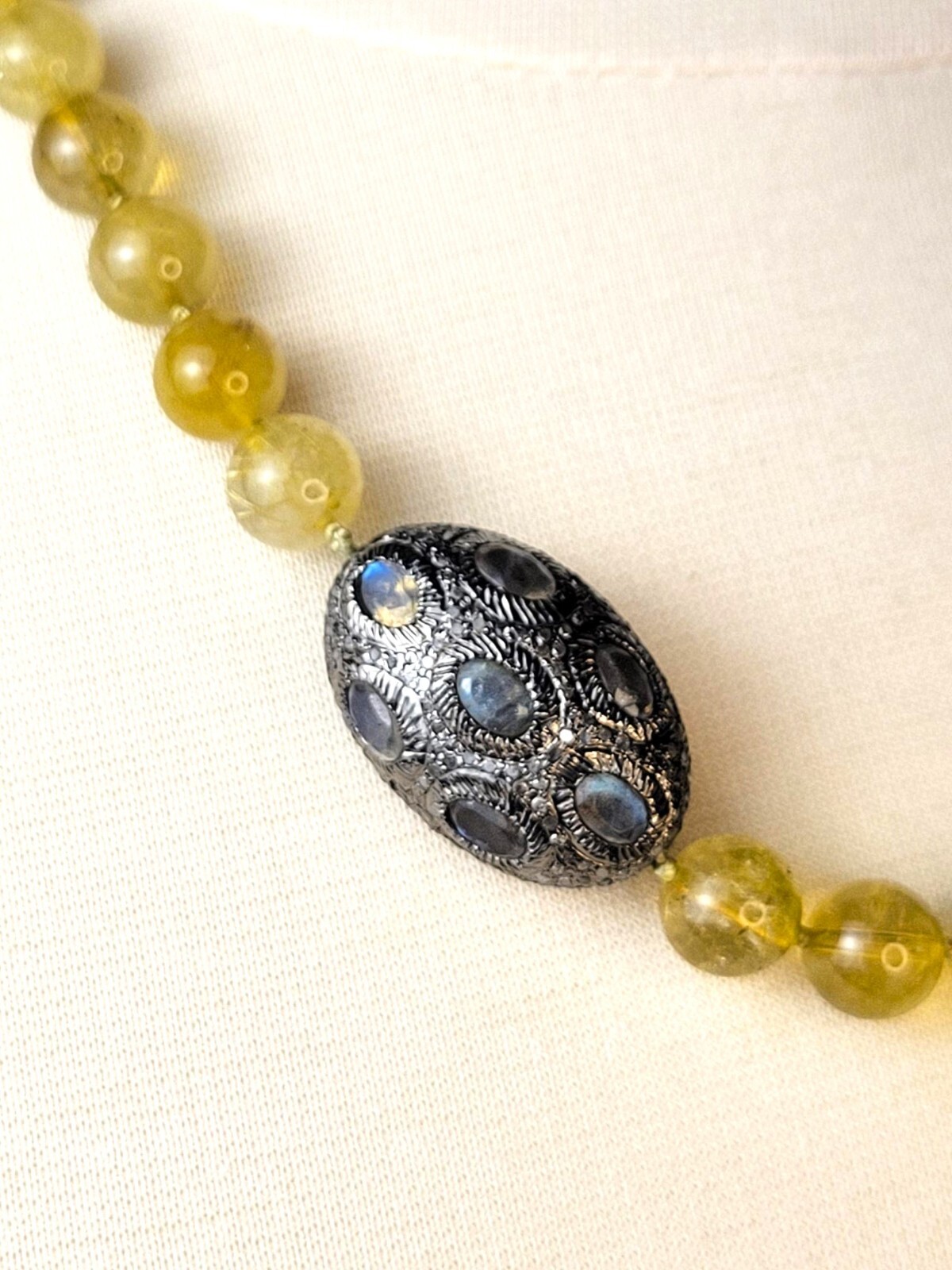 Citrine Beaded Necklace with Labradorite Pave Diamond Accent Bead