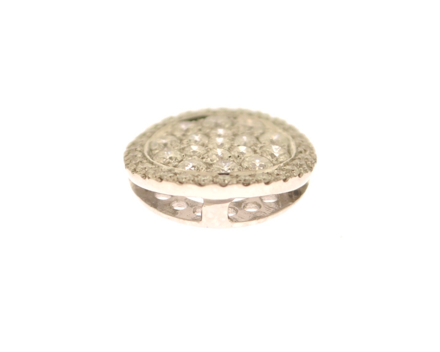 14K White Gold .50 Carat Pave Set Round Diamond 12.50mm Circle Pendant
