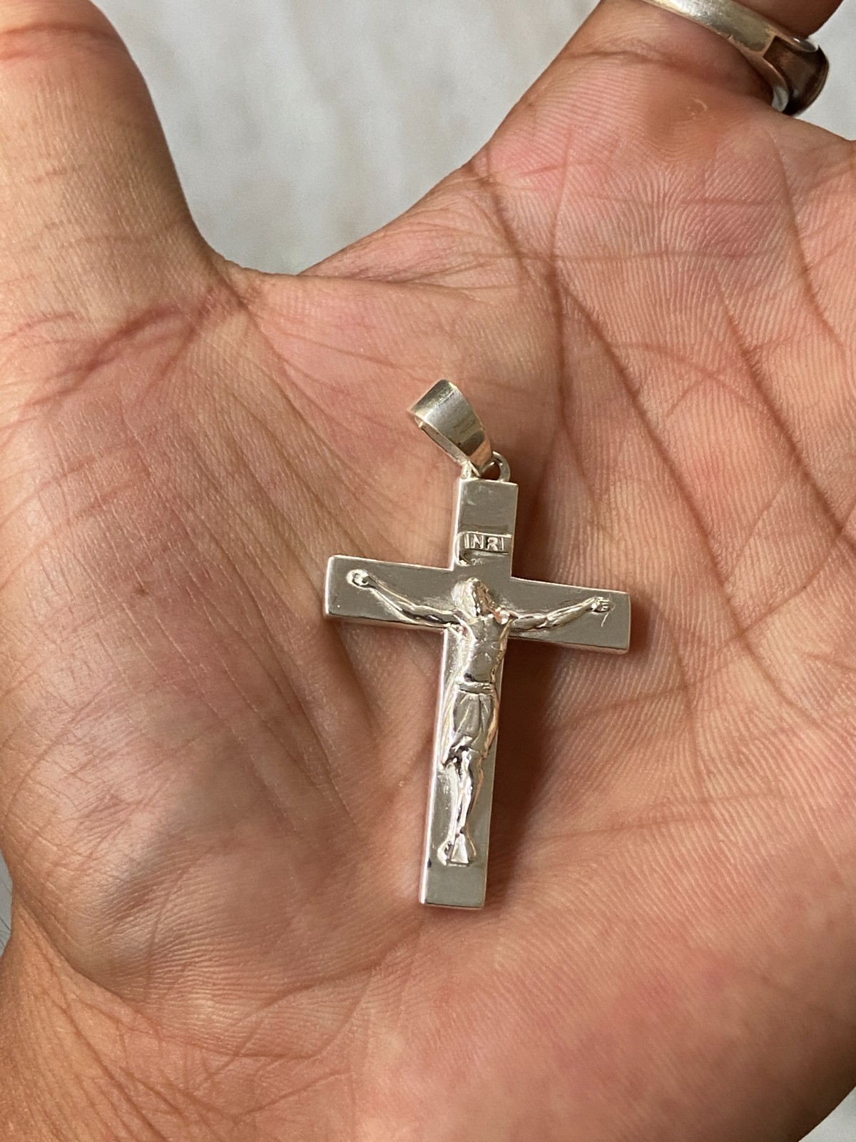 925 Sterling Silver Crucifix Cross Pendant INRI Jesus Christ Religious Charm