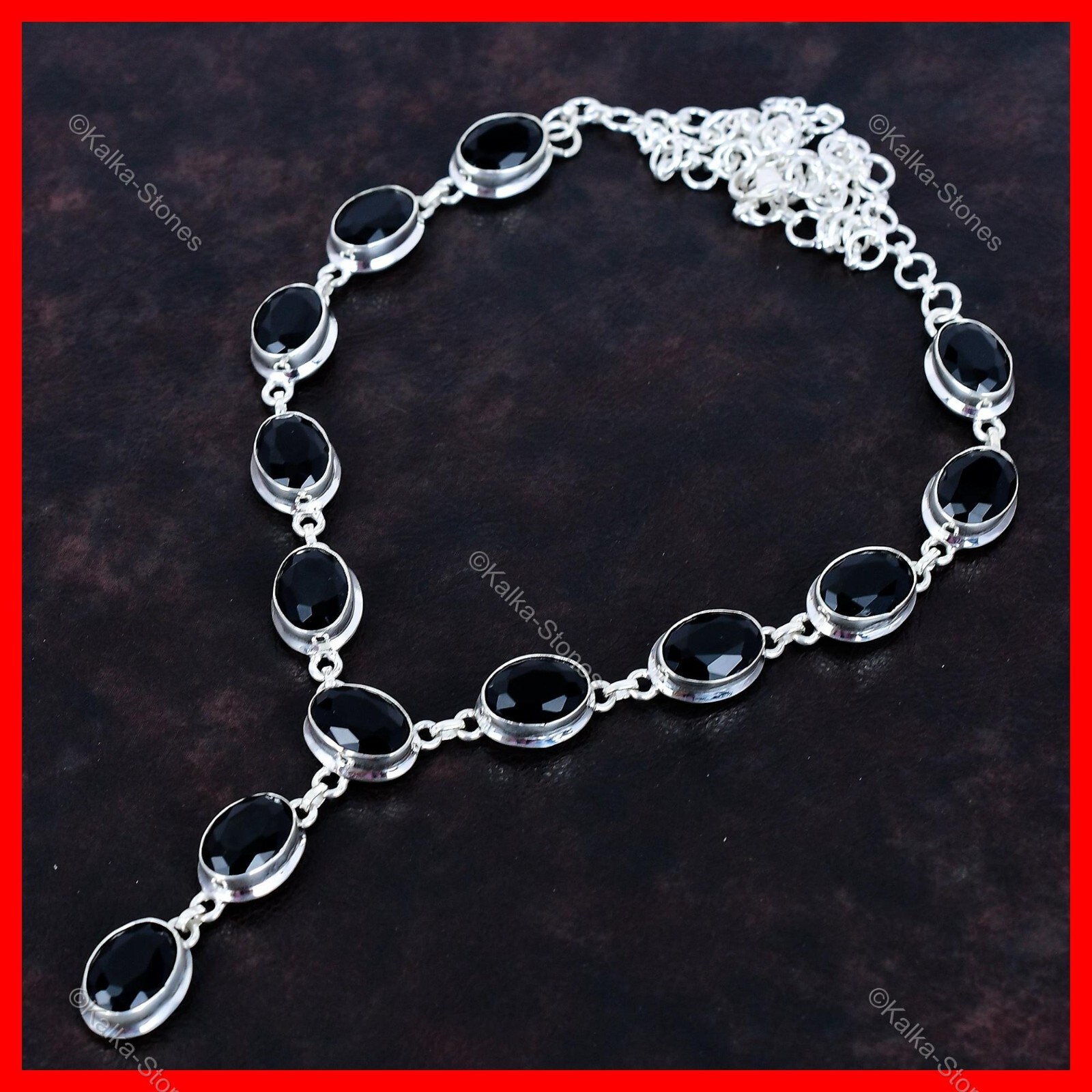 Oval Natural Black Onyx Bezel Anniversary Chain Necklace Jewelry Sterling Silver