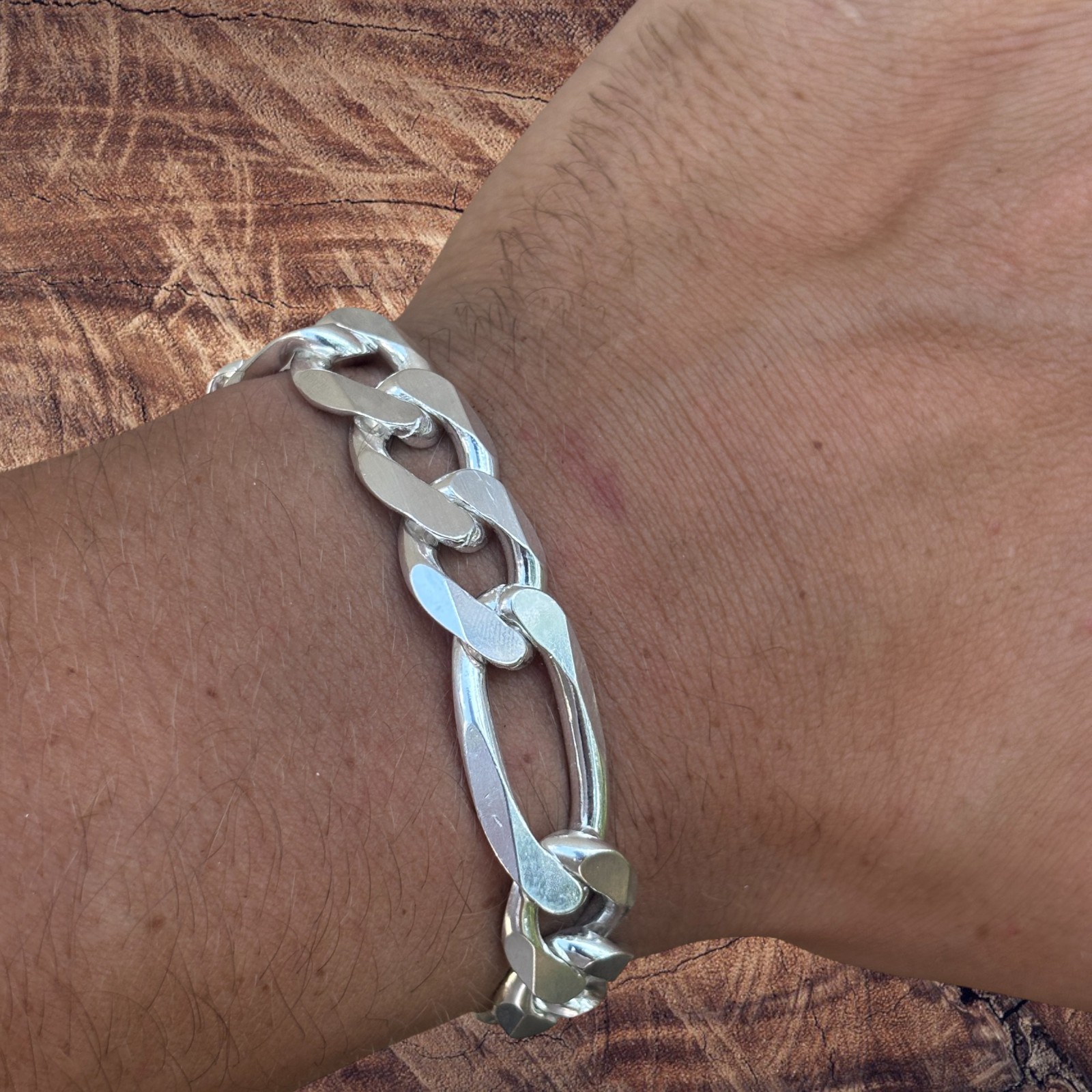 13mm Figaro Bracelet – 925 Sterling Silver or 14k Gold Vermeil Made in Italy