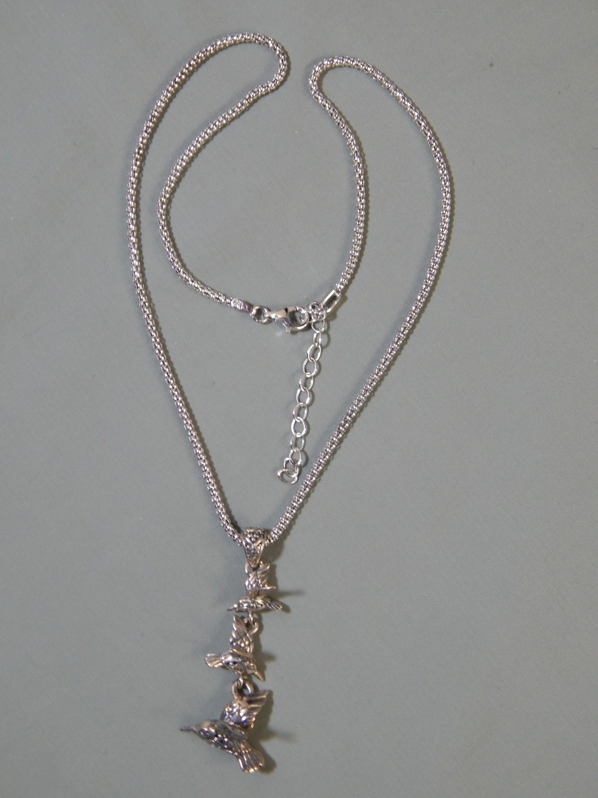 Annika Witt Sterling Hummingbird Dangle Drop Pendant Necklace 18″ adj w/ Box