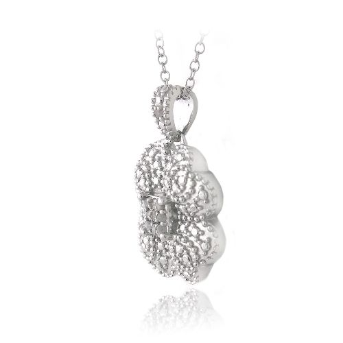 925 Silver 1/10ct Diamond Clover Necklace, 18″
