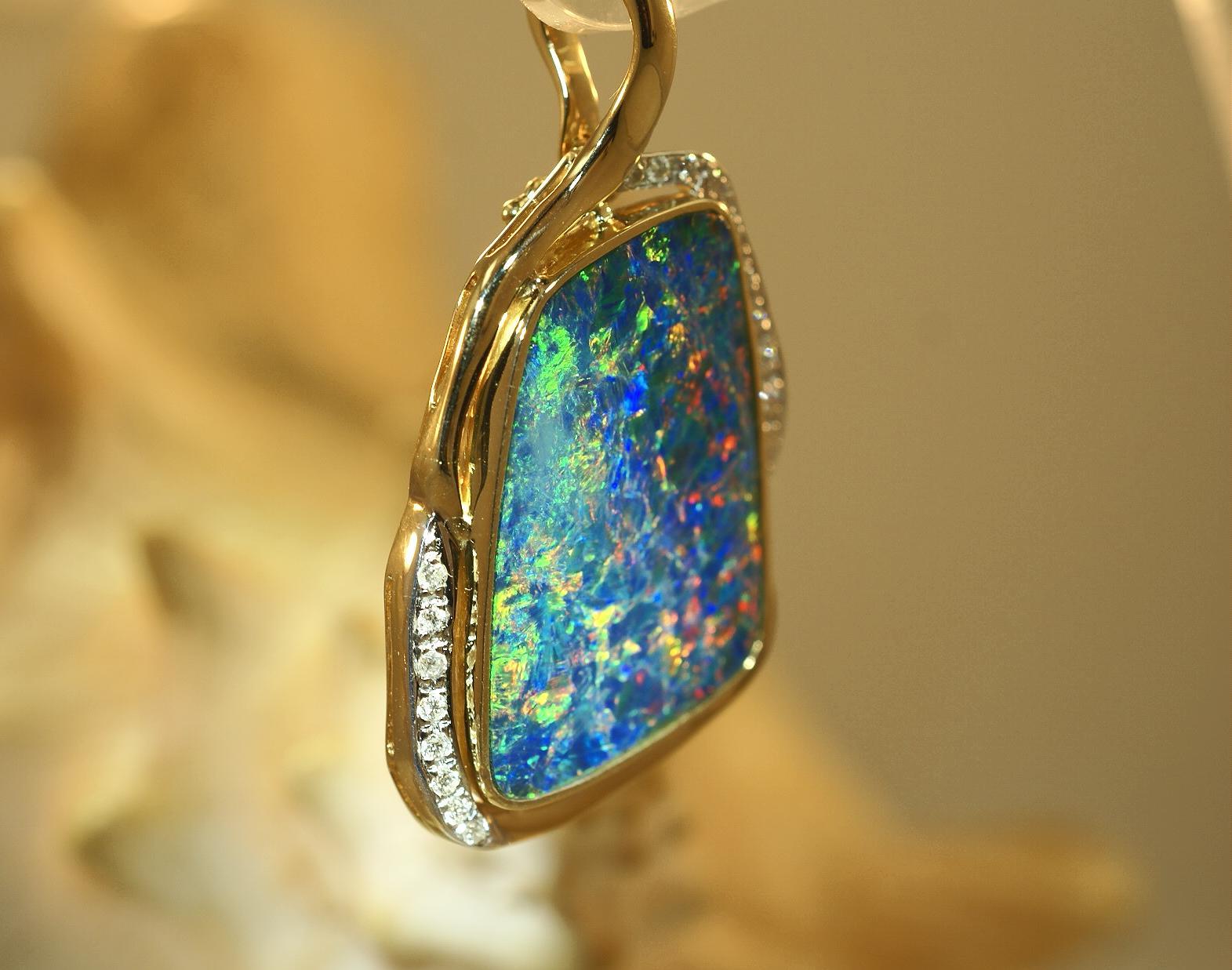 23.5MM 14K YELLOW GOLD GENUINE AUSTRALIAN DOUBLET OPAL DIAMOND ENHANCER PENDANT