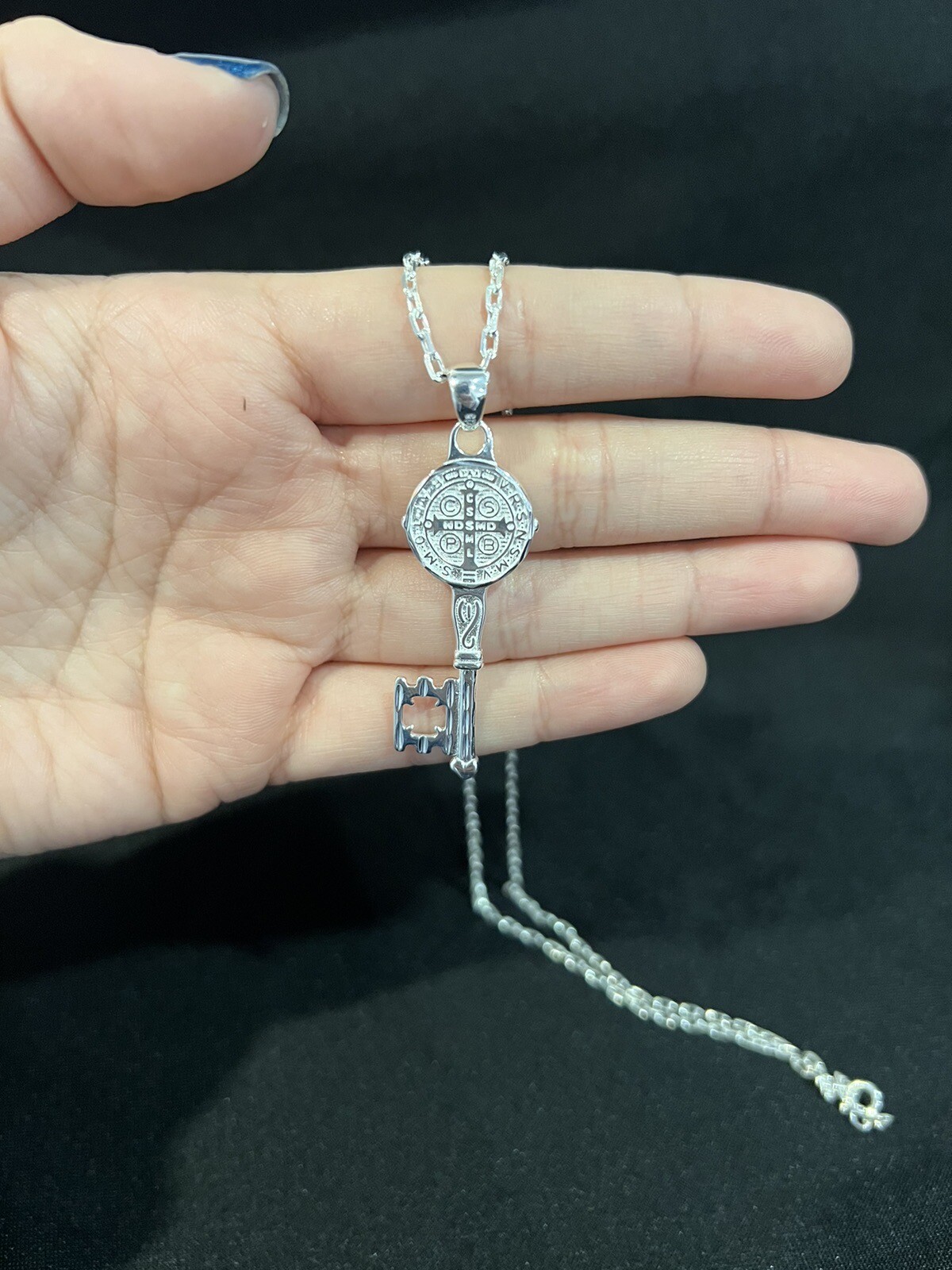 925 Sterling Silver Men St Benedict Key San Benito Llave & Forz Chain 22 24 26