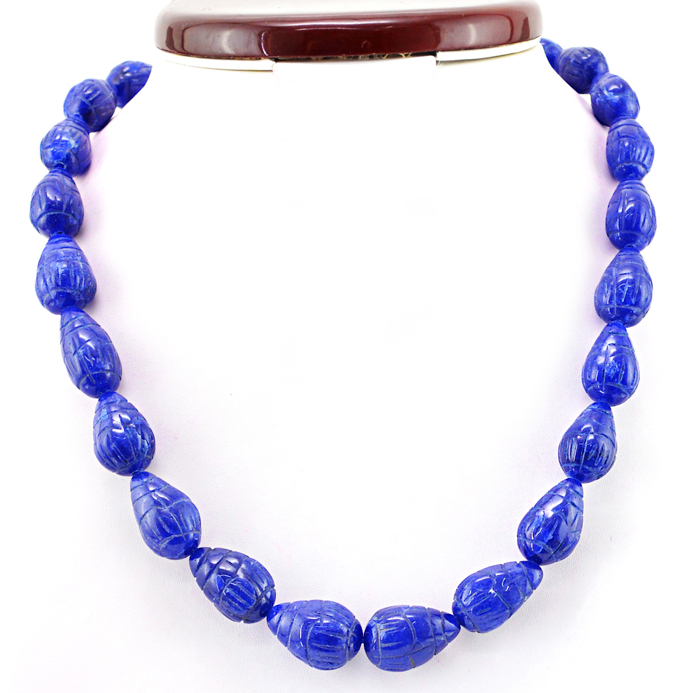 BEAUTIFUL 519.50 CTS EARTH MINED BLUE SAPPHIRE PEAR SHAPE CARVED BEADS NECKLACE