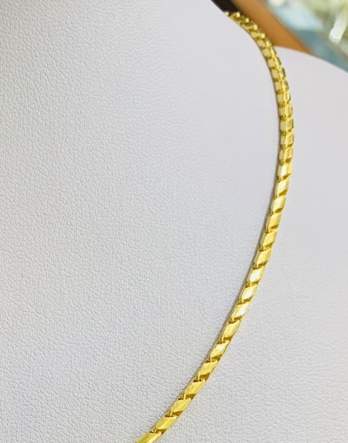 23K Solid Yellow Gold Handmade Bar Link Chain Necklace 15.20Grams 17 Inches
