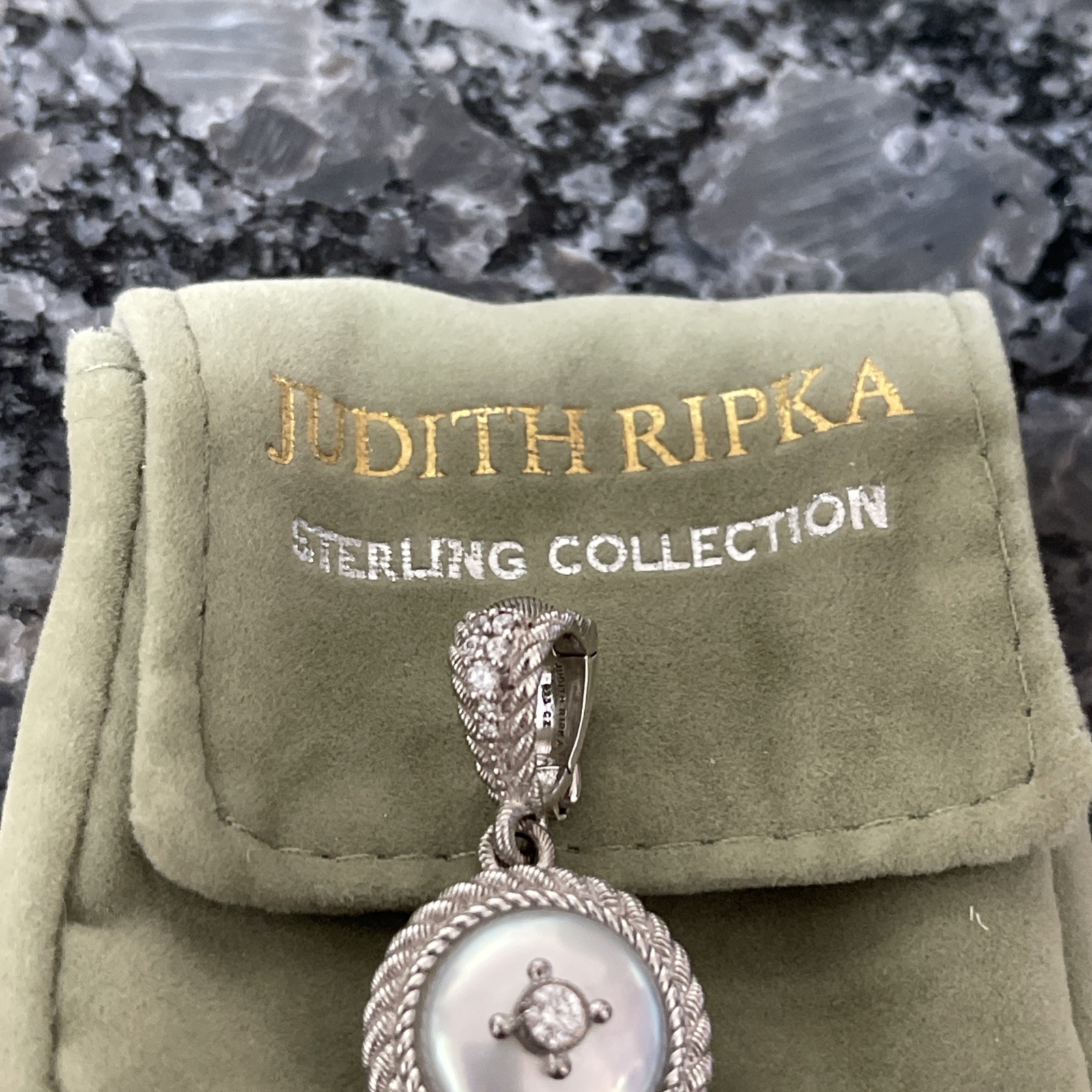 925 Sterling Silver Vintage 1.25 Inch MOP & CZ Thailand Judith Ripka Pendant