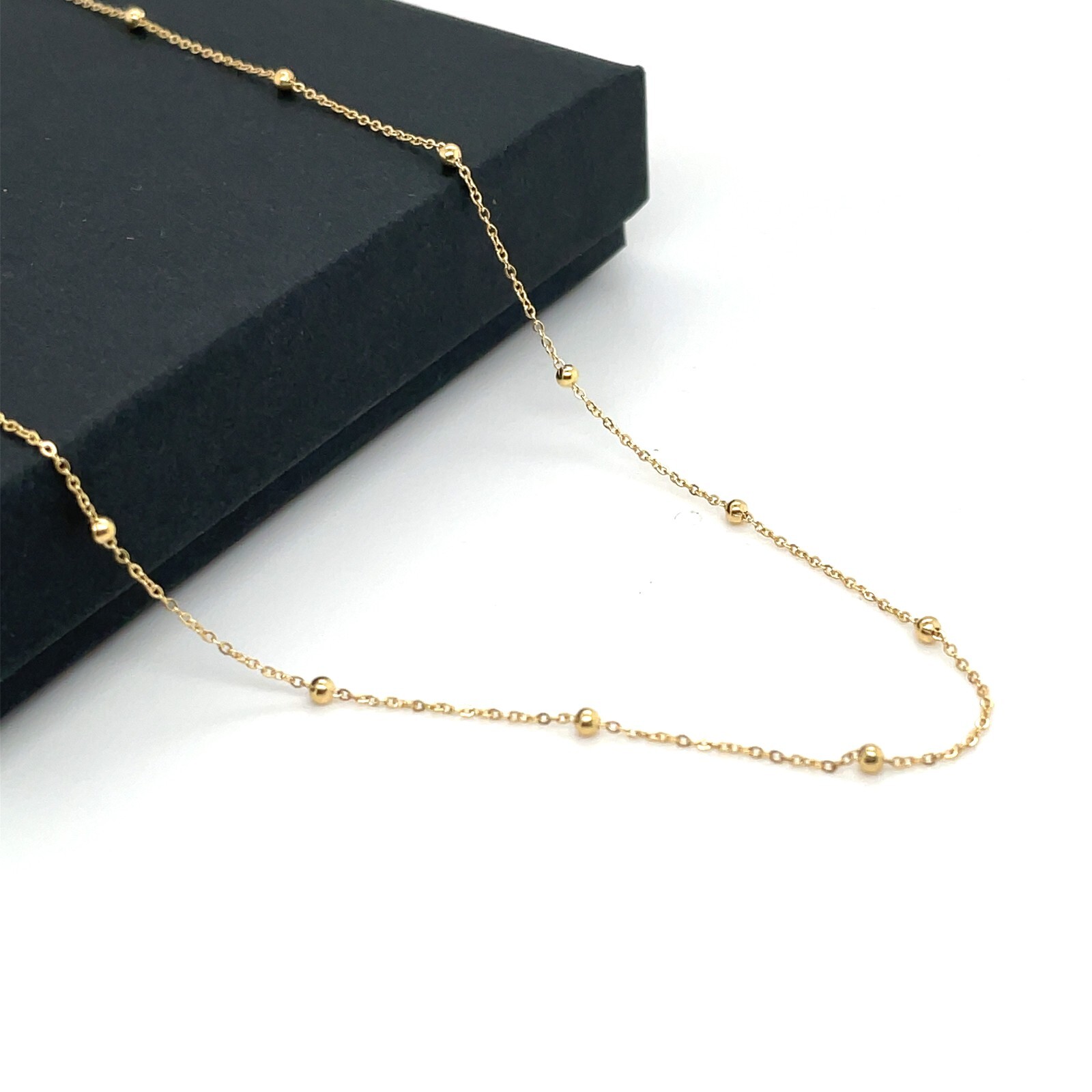 9ct Gold Flat Trace Bead Chain Necklace Link 2mm Ladies Womens 16 18 20 22 24″