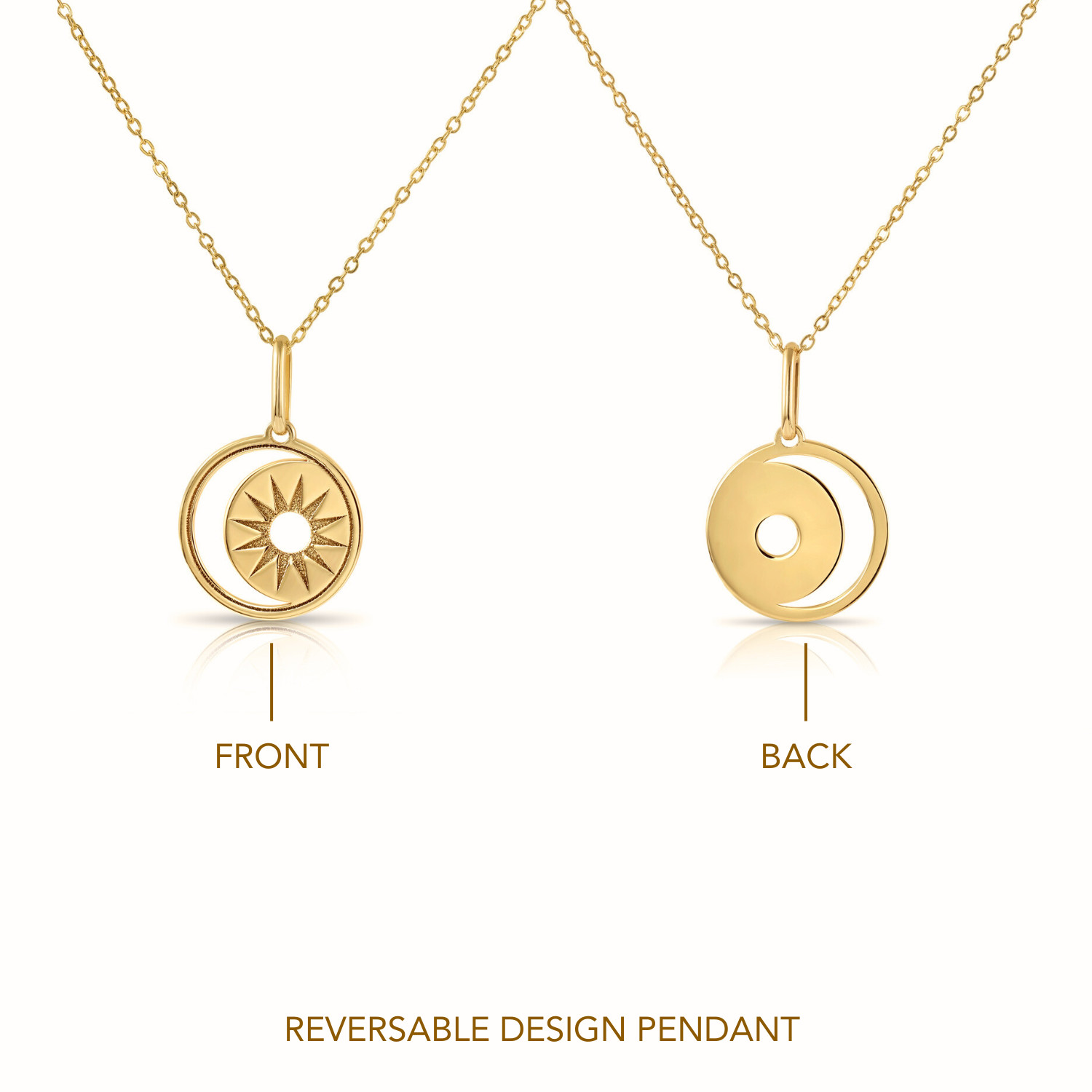 14K Real Solid Yellow Gold Star & Crescent Medallion Pendant Charm Necklace 18in